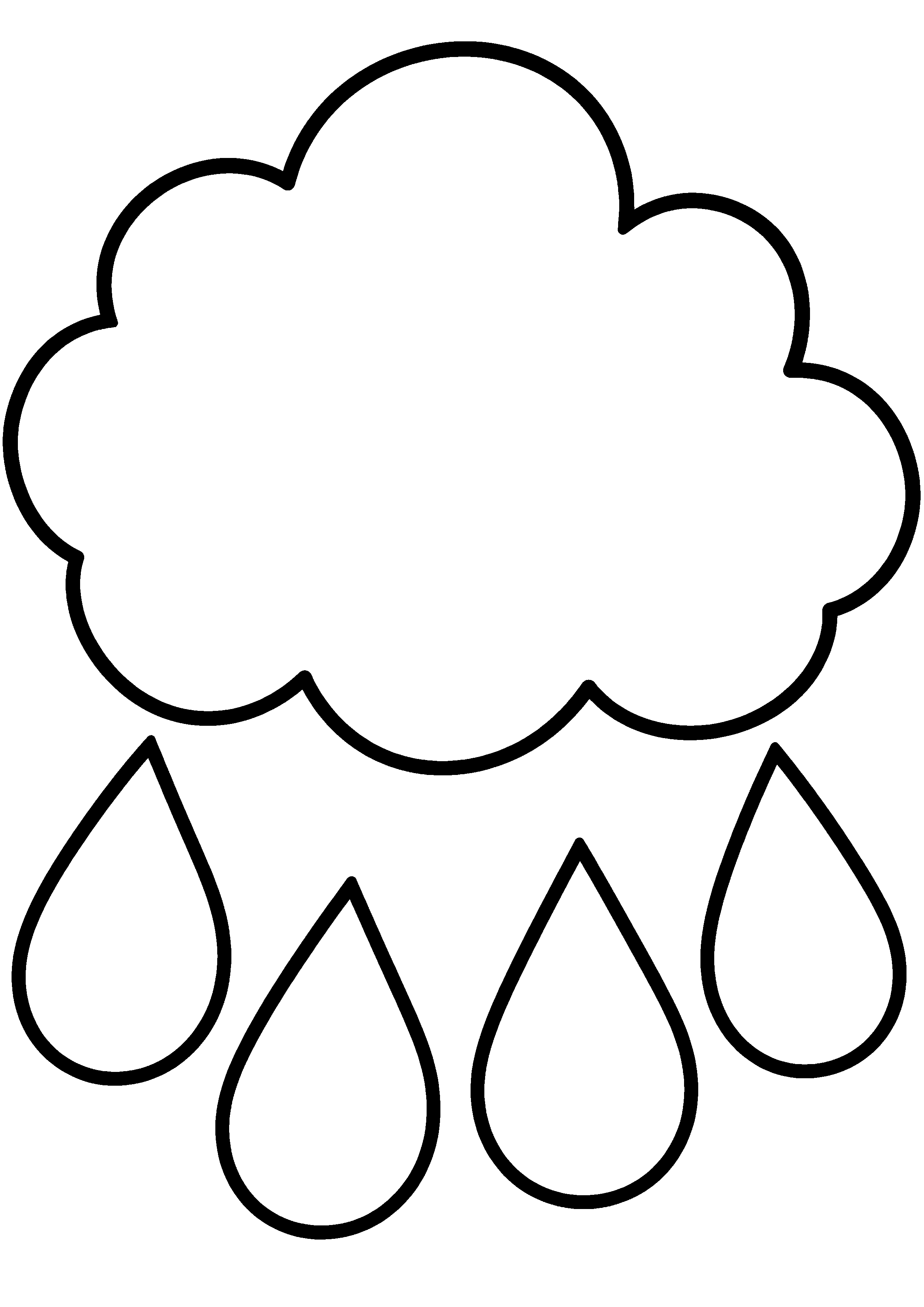 Coloriage facile pour maternelle représentant gros nuage et quatre gouttes en grand