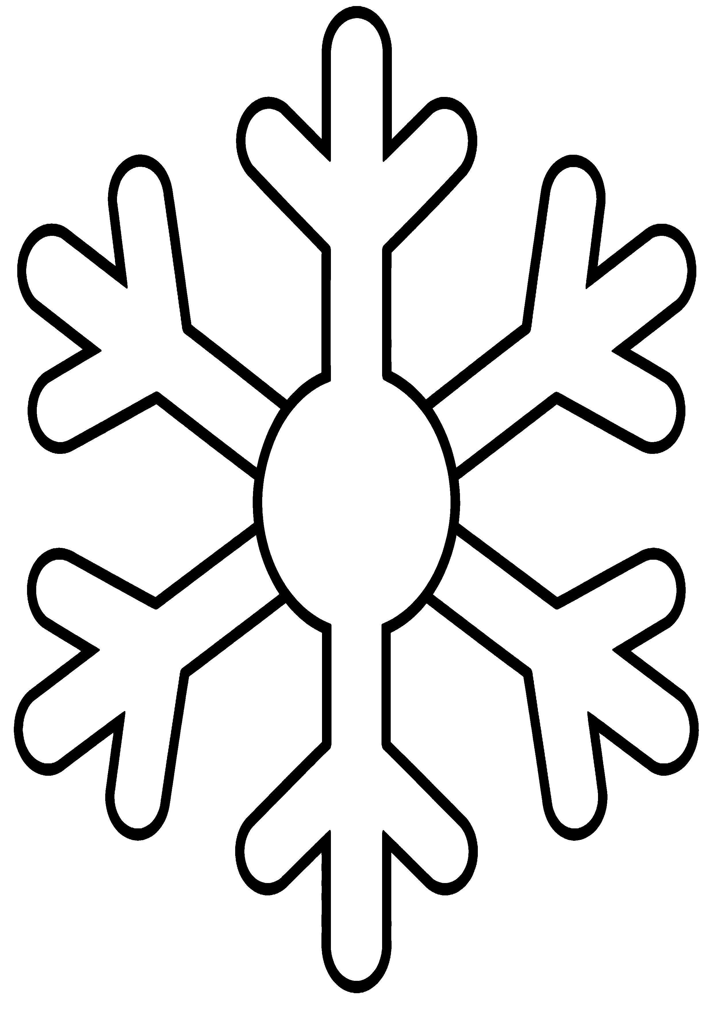 Coloriage facile pour maternelle représentant flocon de neige aux branches simples en grand