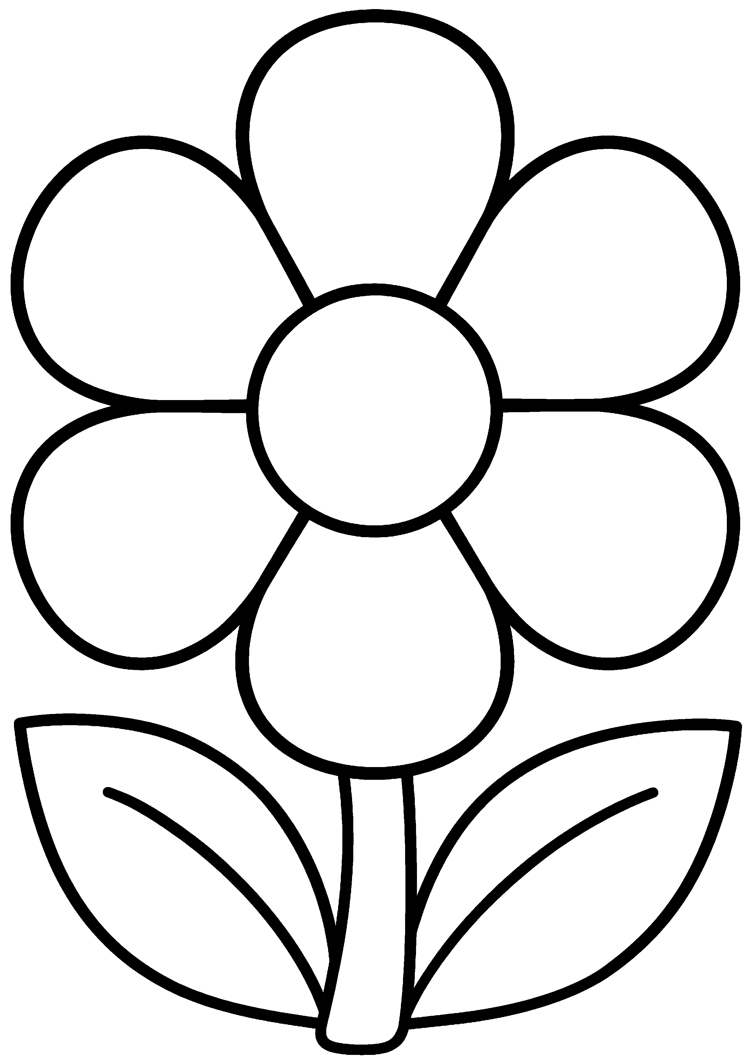 Coloriage facile pour maternelle représentant fleur à six grands pétales en grand