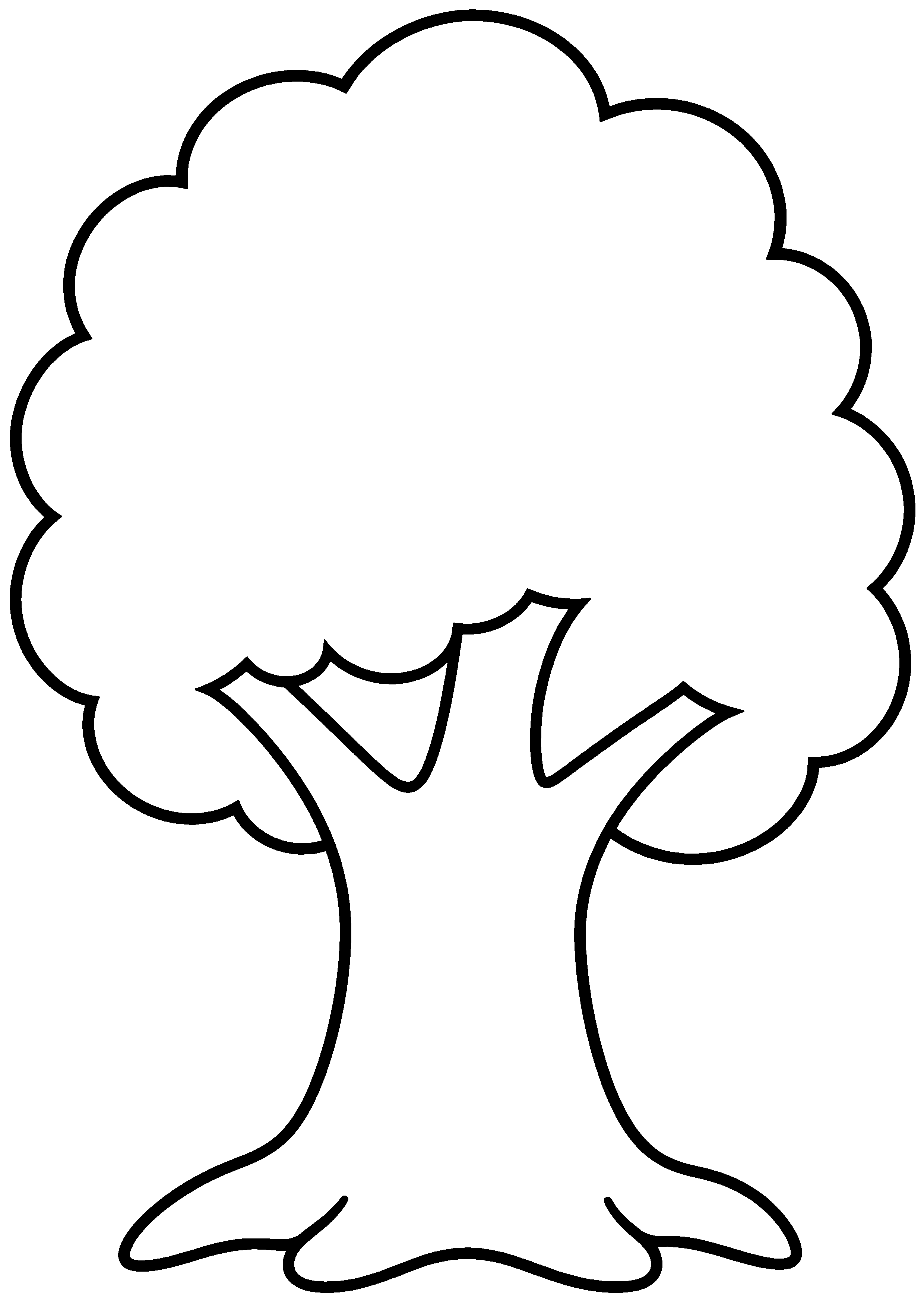 Coloriage facile pour maternelle représentant grand arbre au feuillage arrondi en grand
