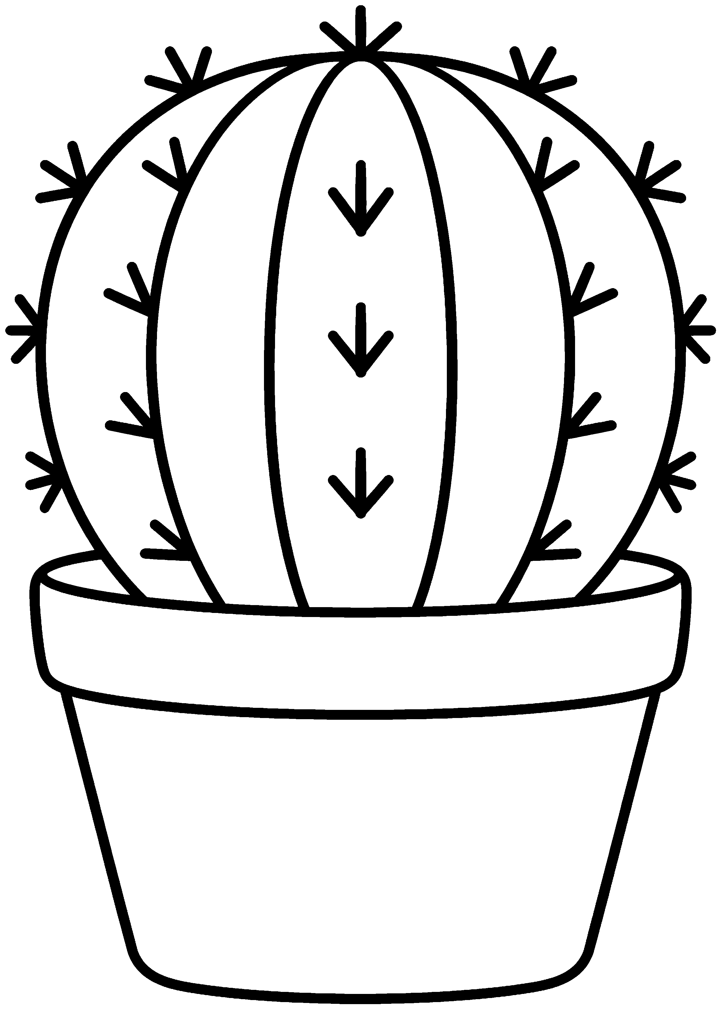 Coloriage facile pour maternelle représentant cactus rond dans un pot en grand