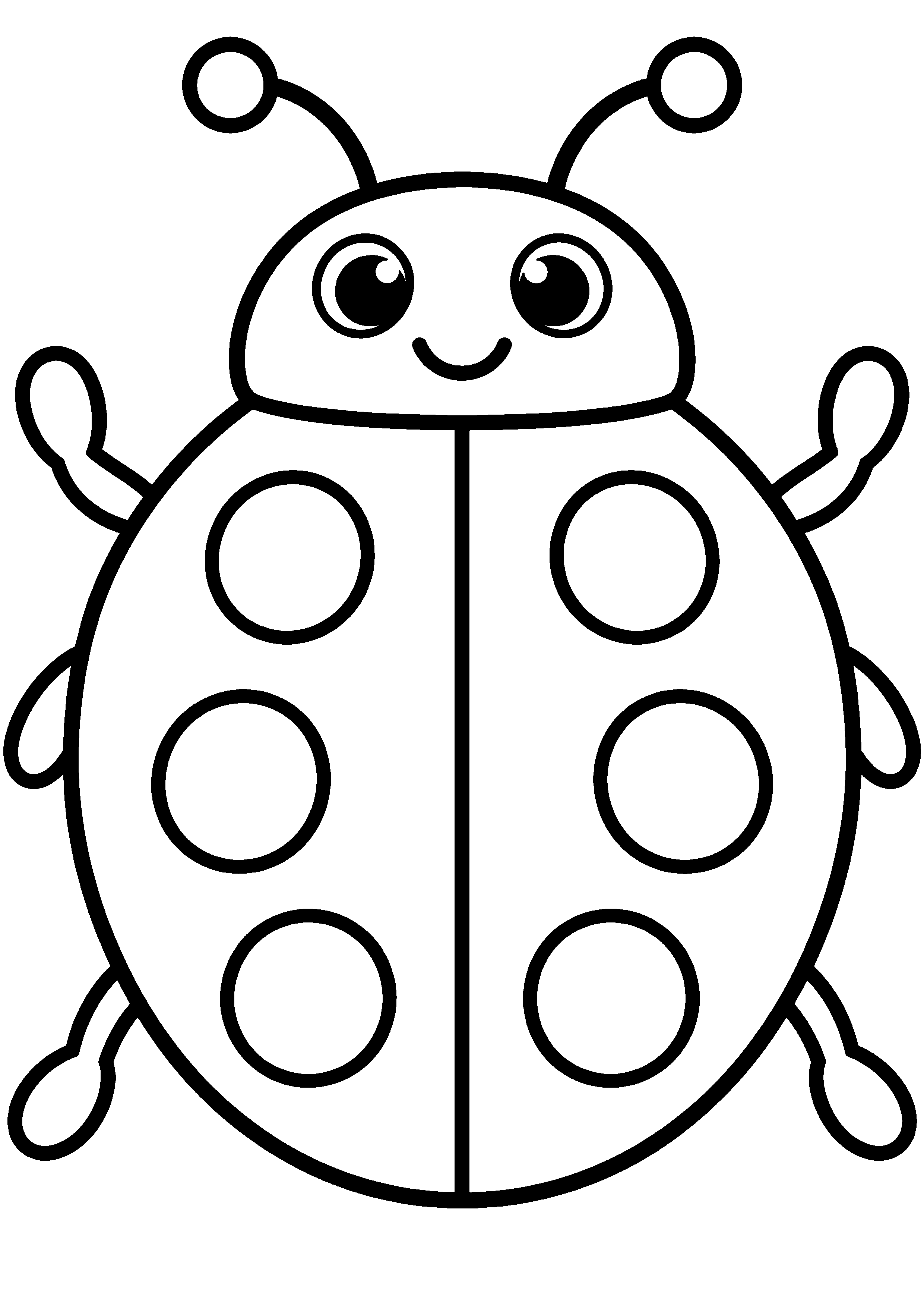 Coloriage facile pour maternelle représentant coccinelle avec six gros pois en grand