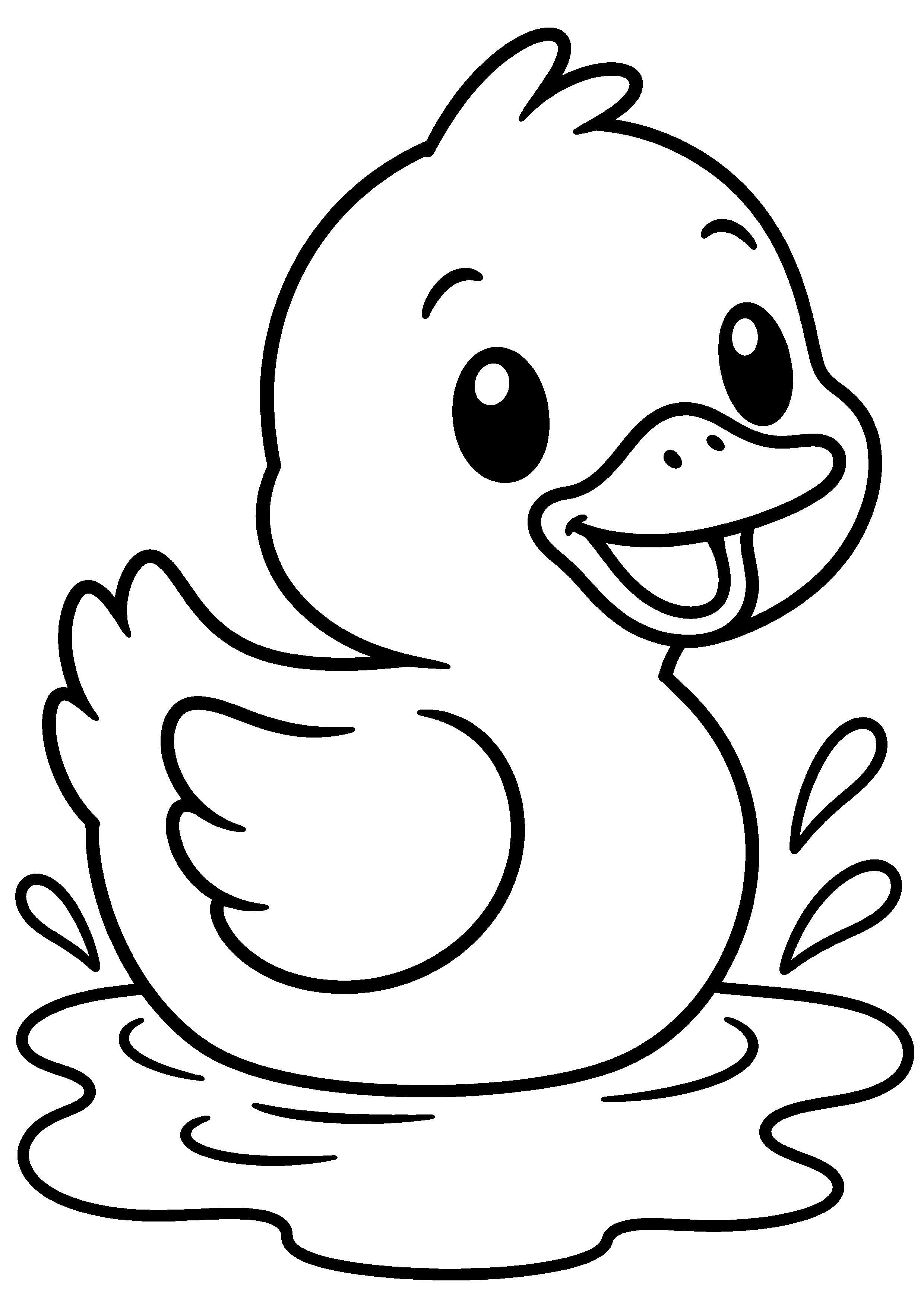 Coloriage facile pour maternelle représentant petit canard dans une flaque en grand