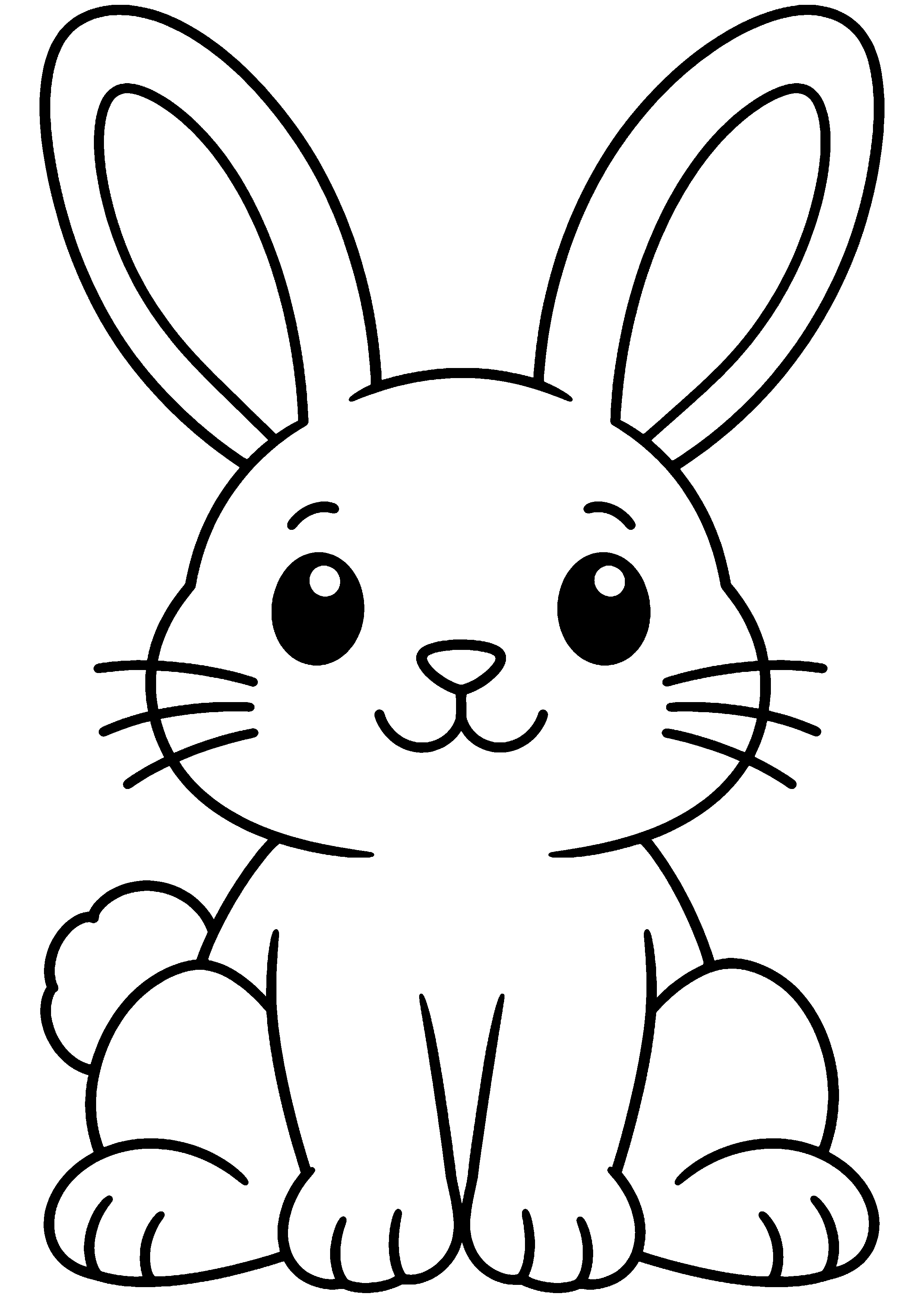 Coloriage facile pour maternelle représentant lapin assis aux longues oreilles en grand