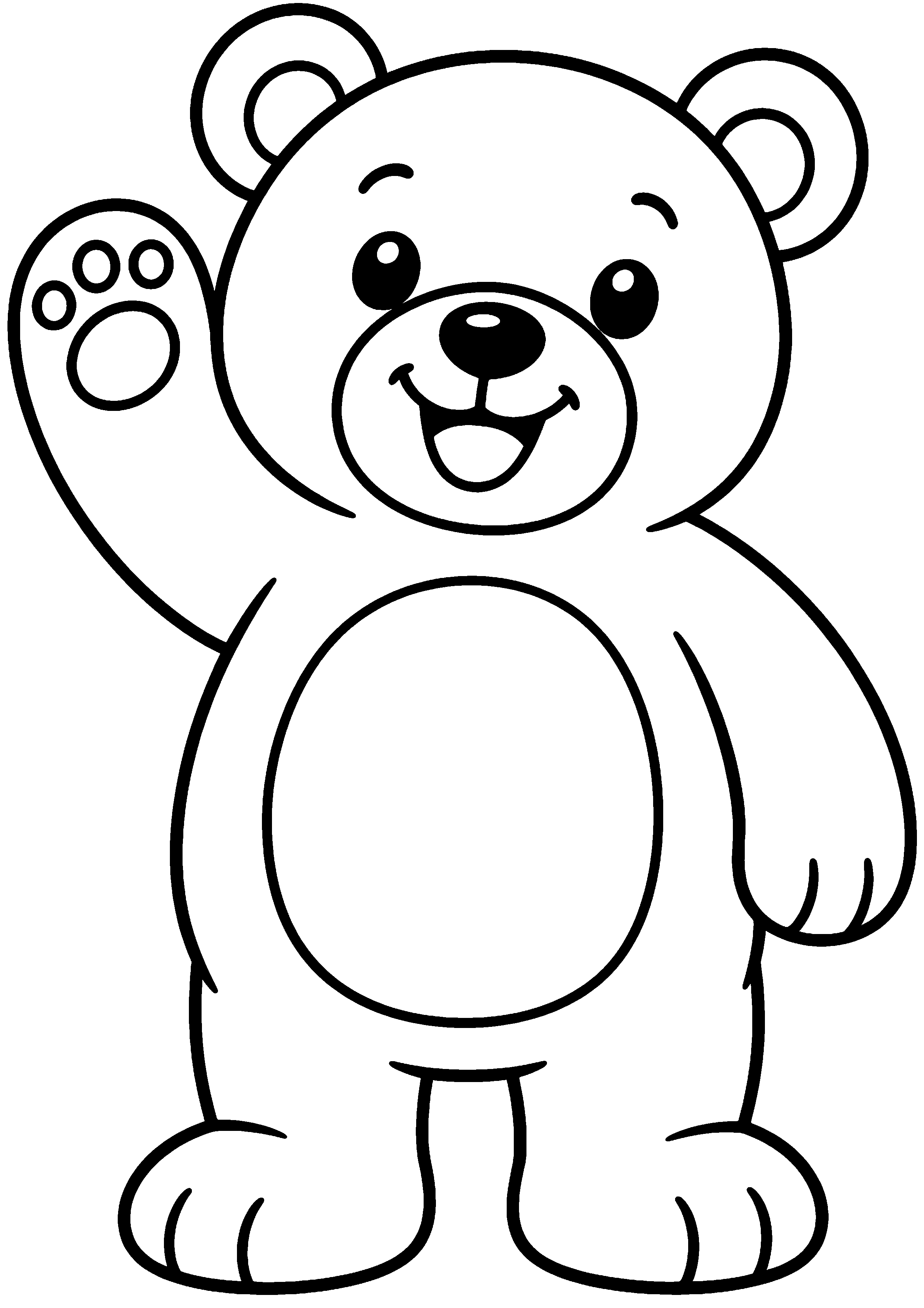 Coloriage facile pour maternelle représentant ours debout saluant de la patte en grand