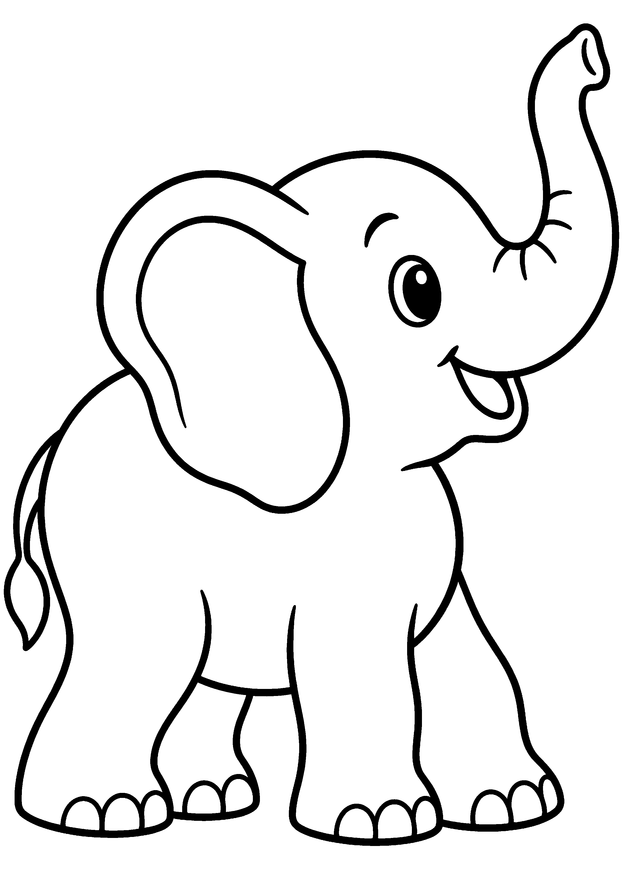 Coloriage facile pour maternelle représentant éléphant de profil trompe levée en grand