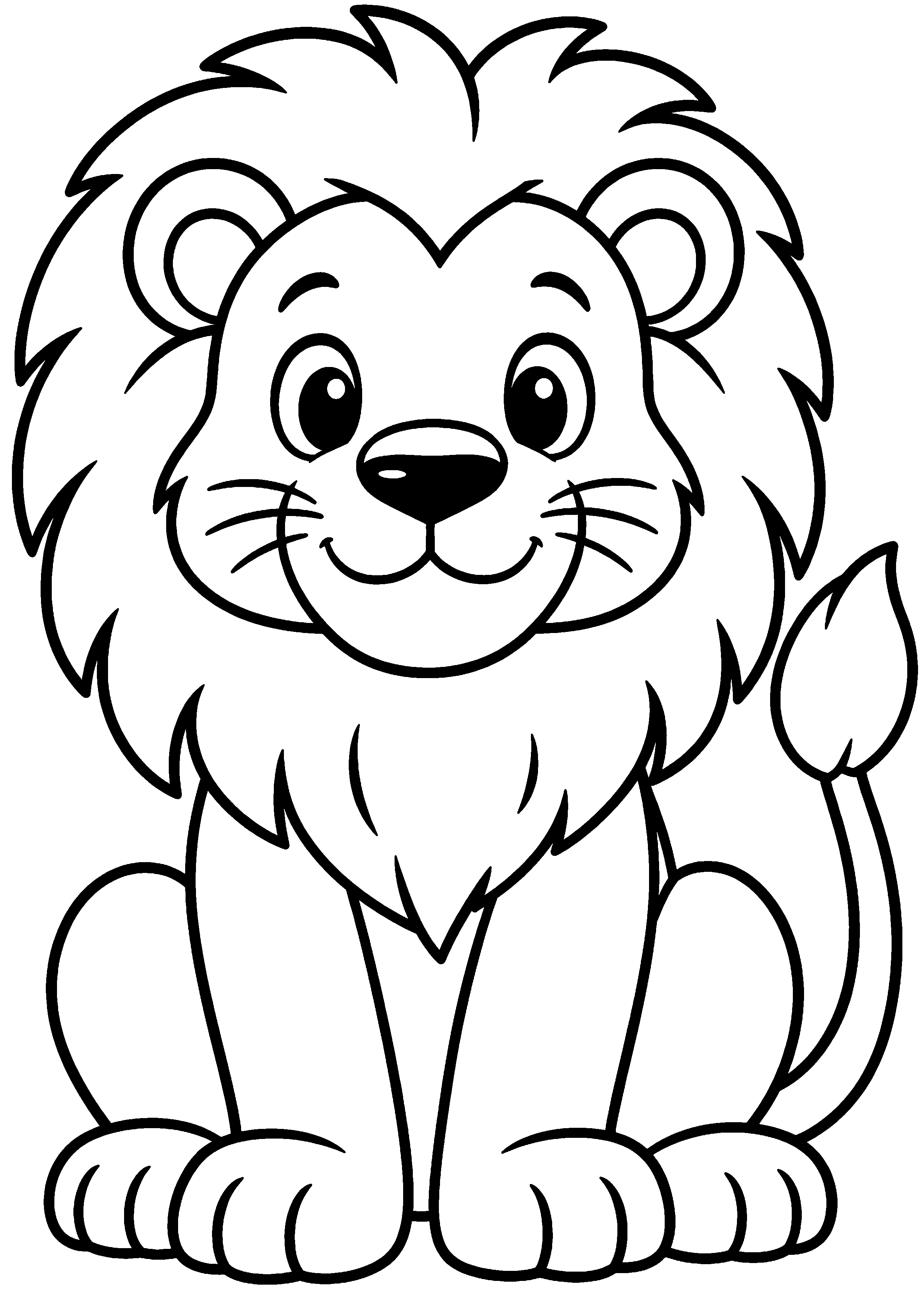 Coloriage facile pour maternelle représentant lion assis à grande crinière en grand