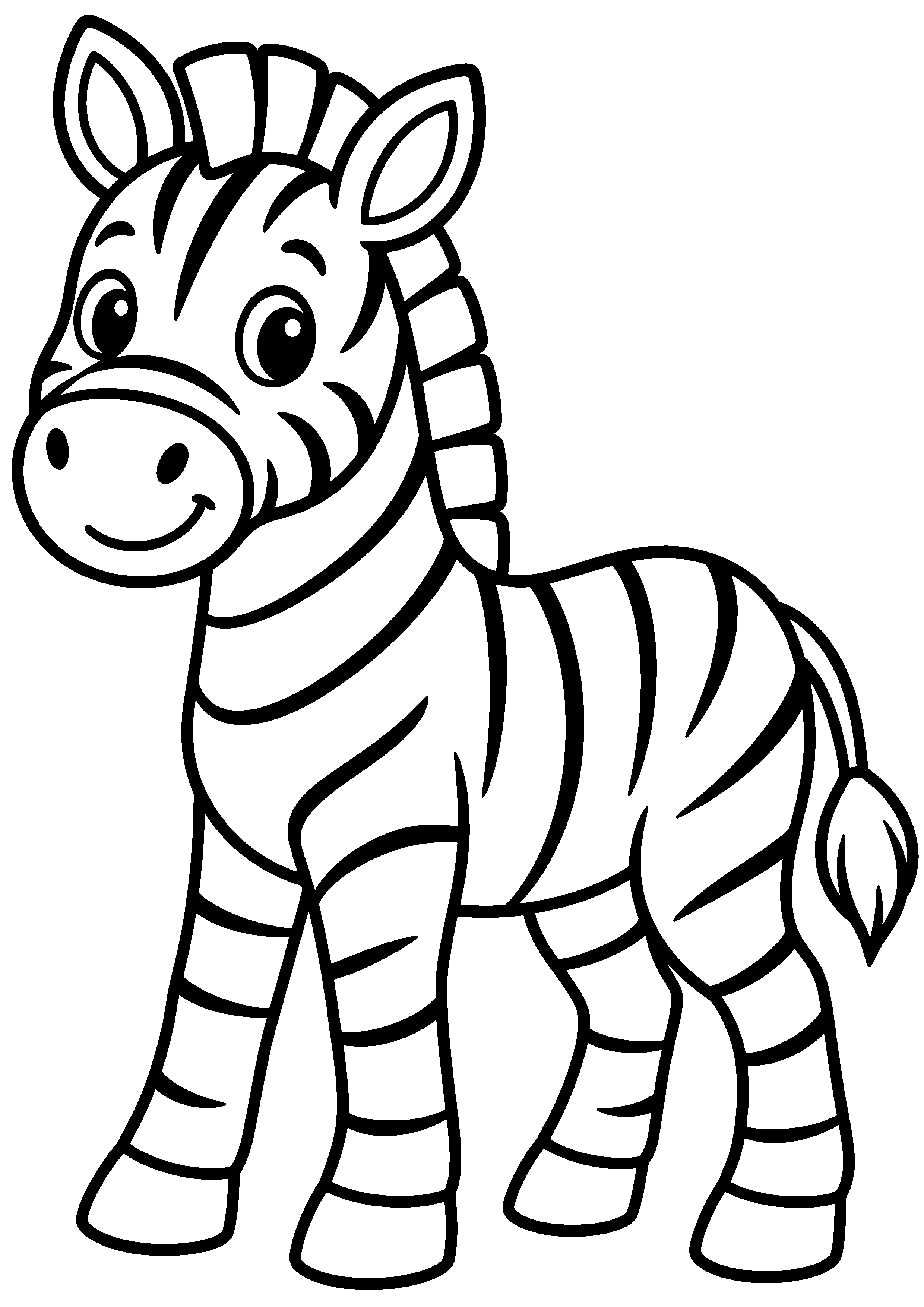 Coloriage facile pour maternelle représentant zèbre debout aux rayures espacées en grand