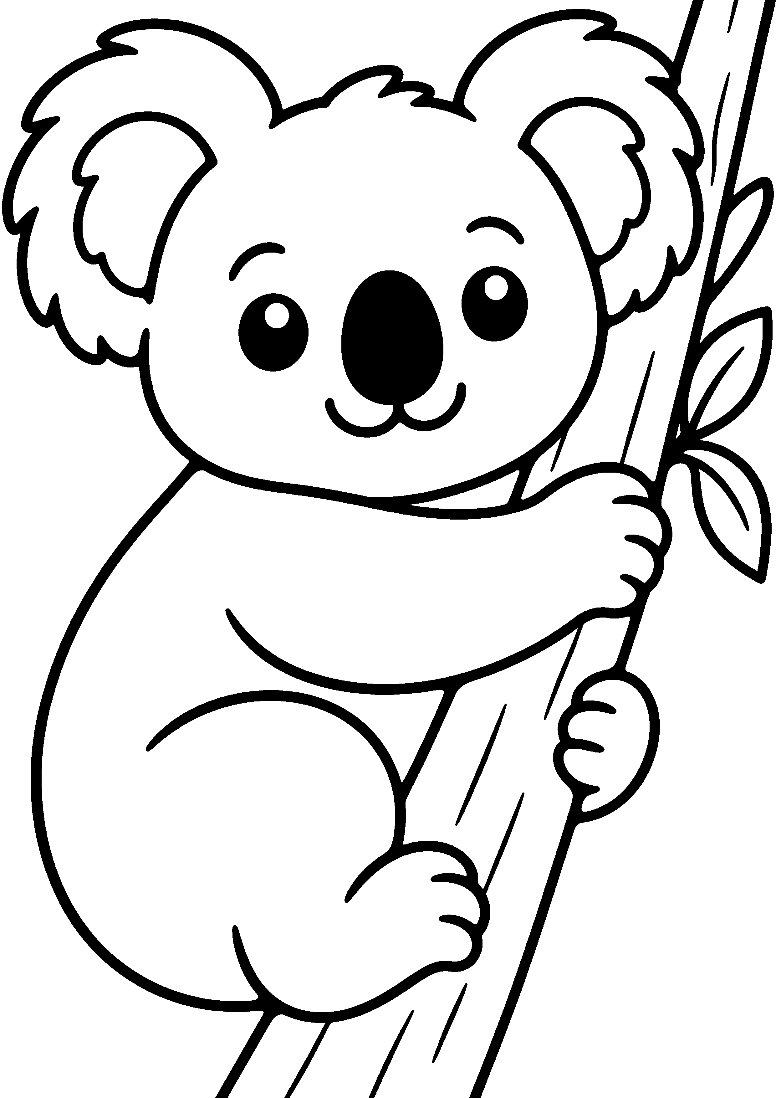 Coloriage facile pour maternelle représentant koala serrant une branche en grand