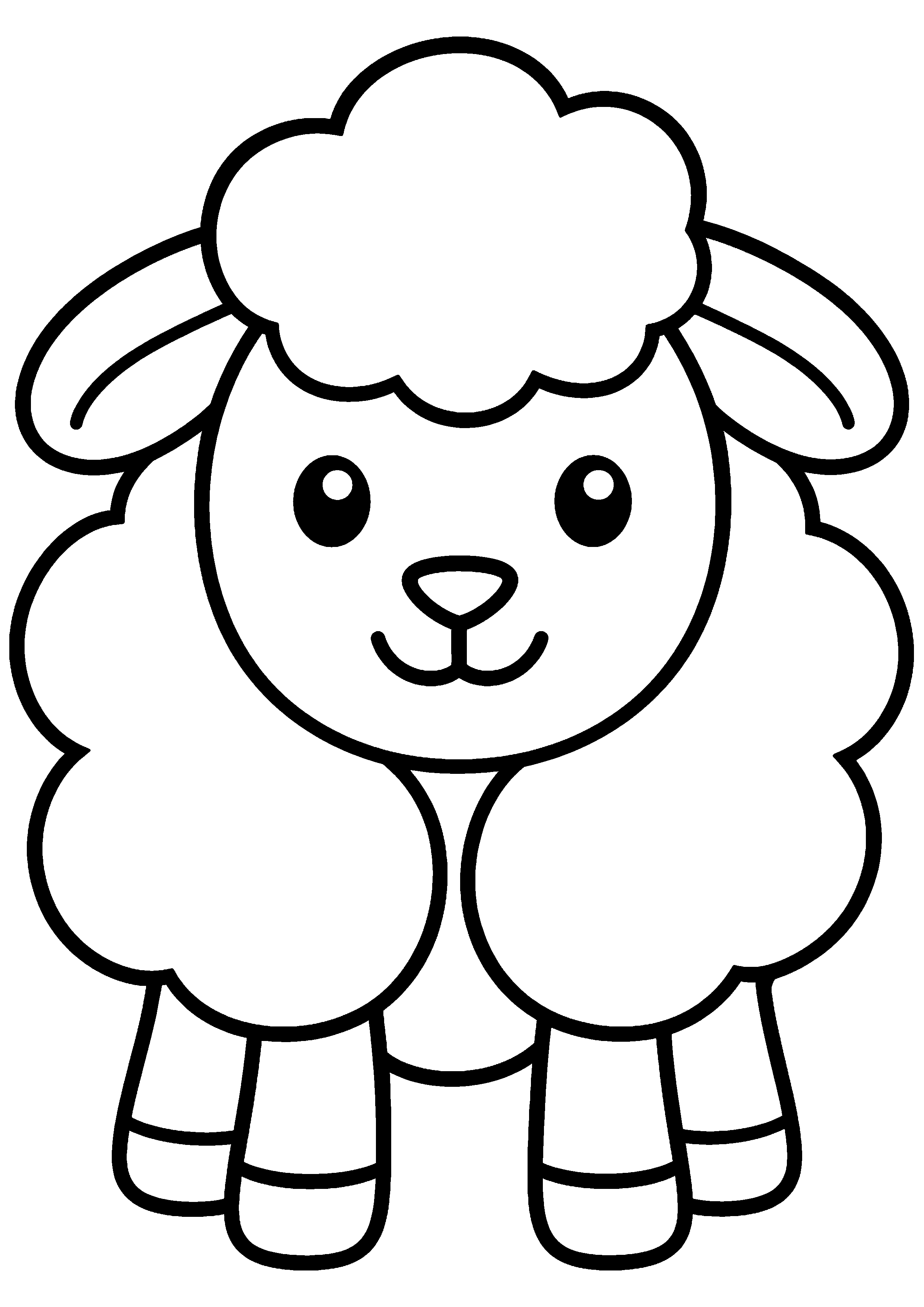 Coloriage facile pour maternelle représentant mouton rond à cinq boucles de laine en grand