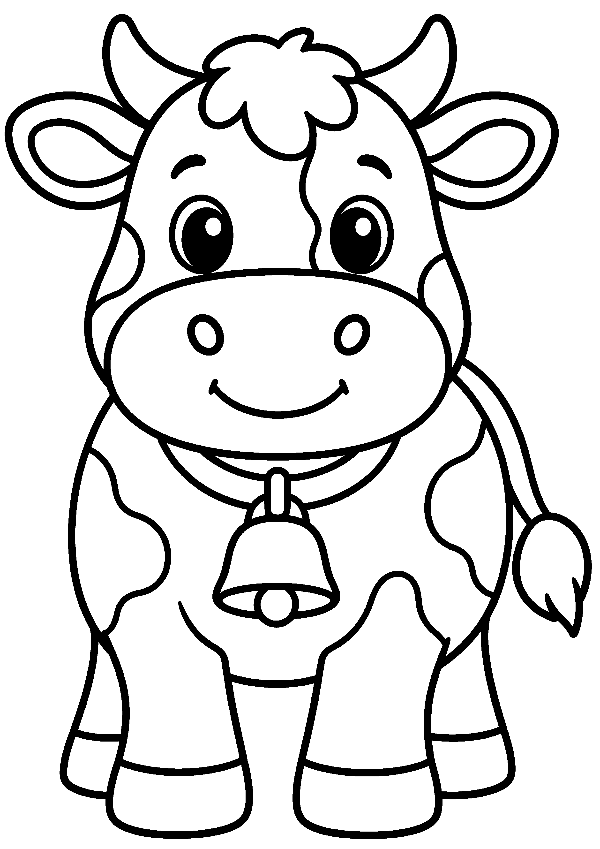 Coloriage facile pour maternelle représentant vache de face avec une cloche en grand