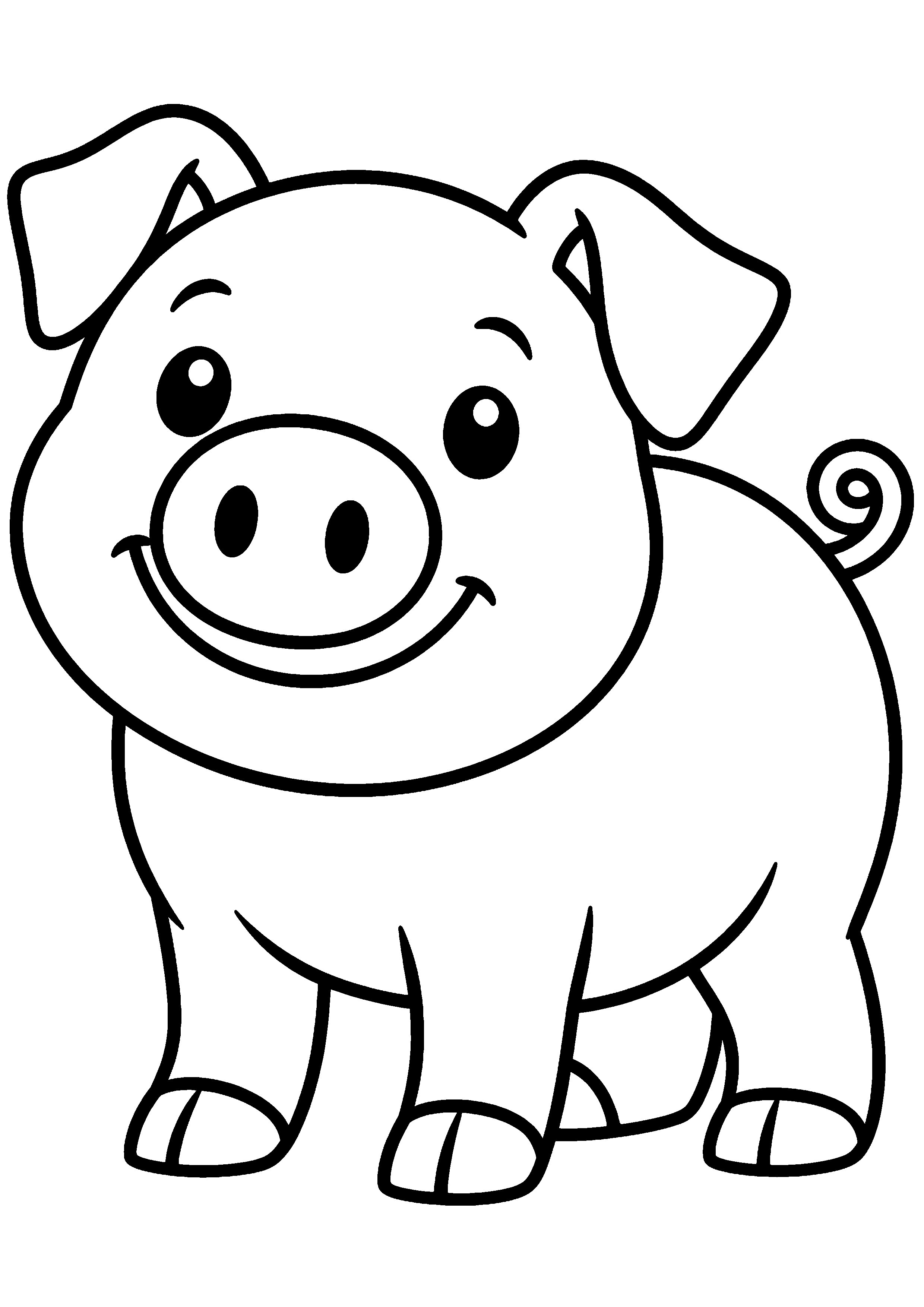 Coloriage facile pour maternelle représentant cochon debout au groin rond en grand