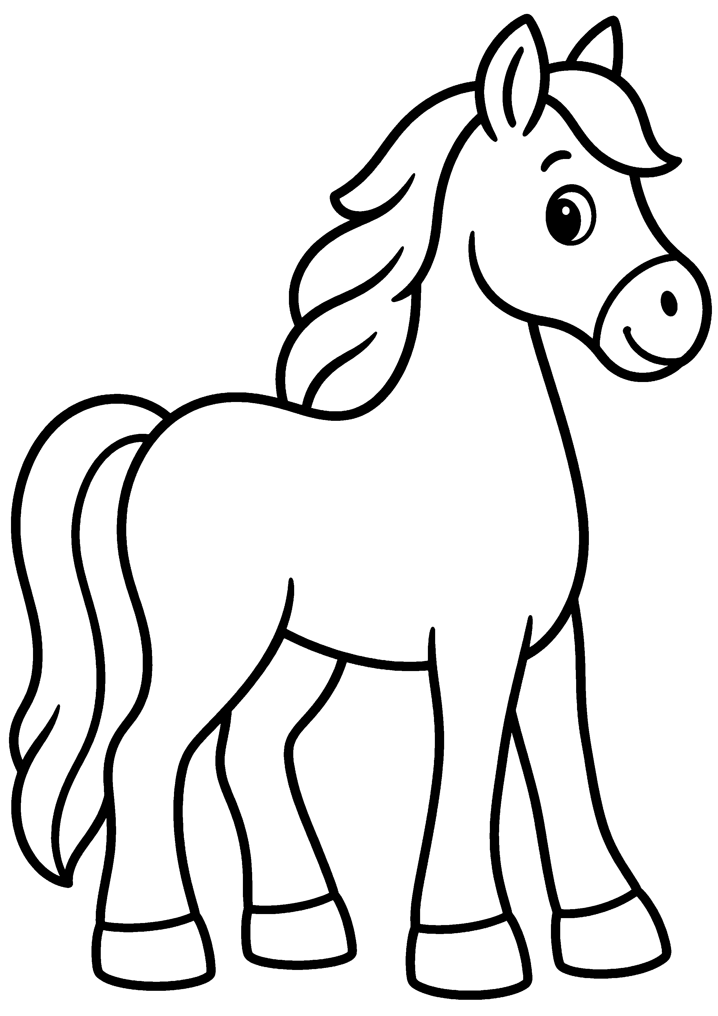 Coloriage facile pour maternelle représentant cheval de profil à crinière simple en grand