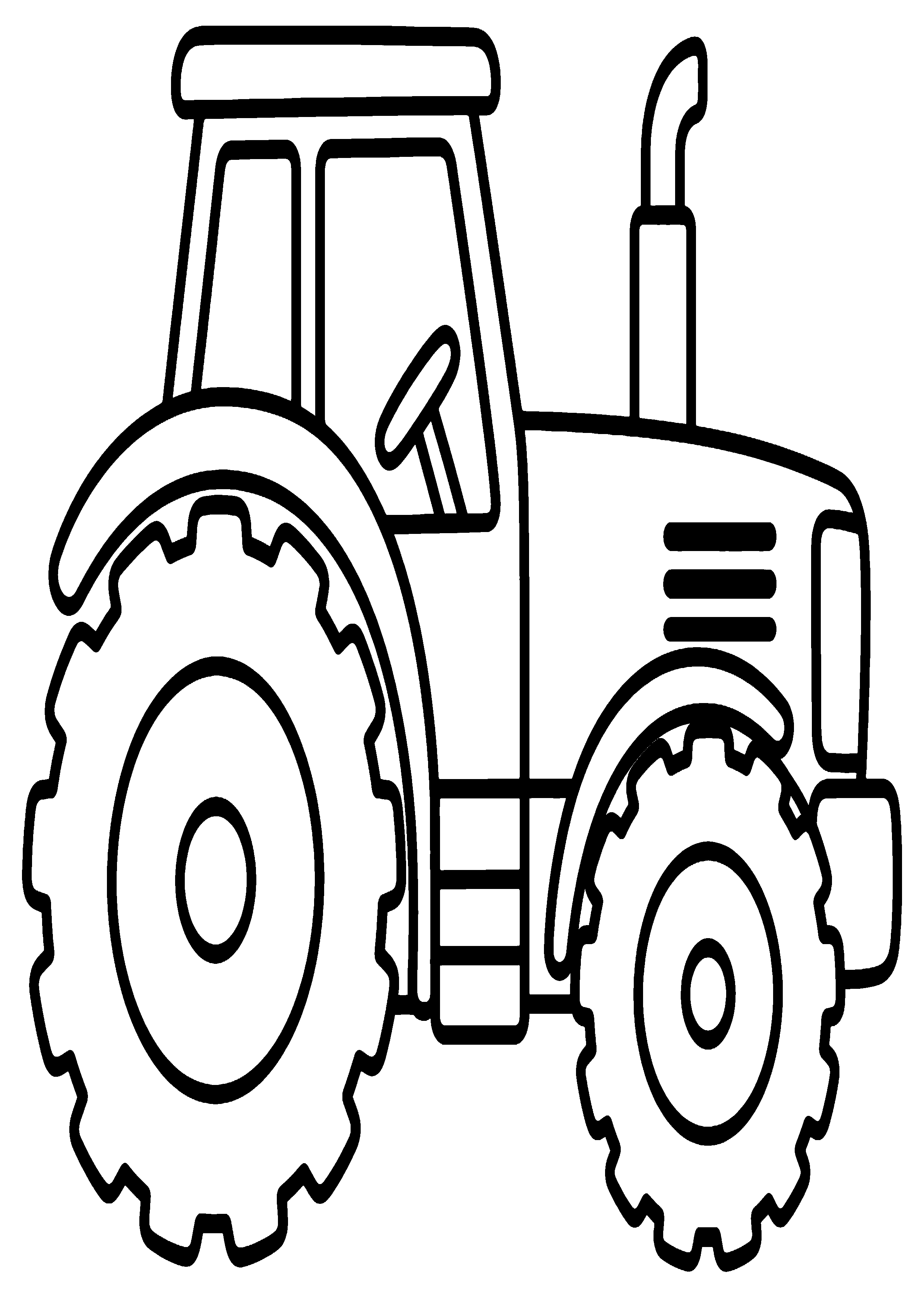 Coloriage facile pour maternelle représentant tracteur aux deux grandes roues en grand