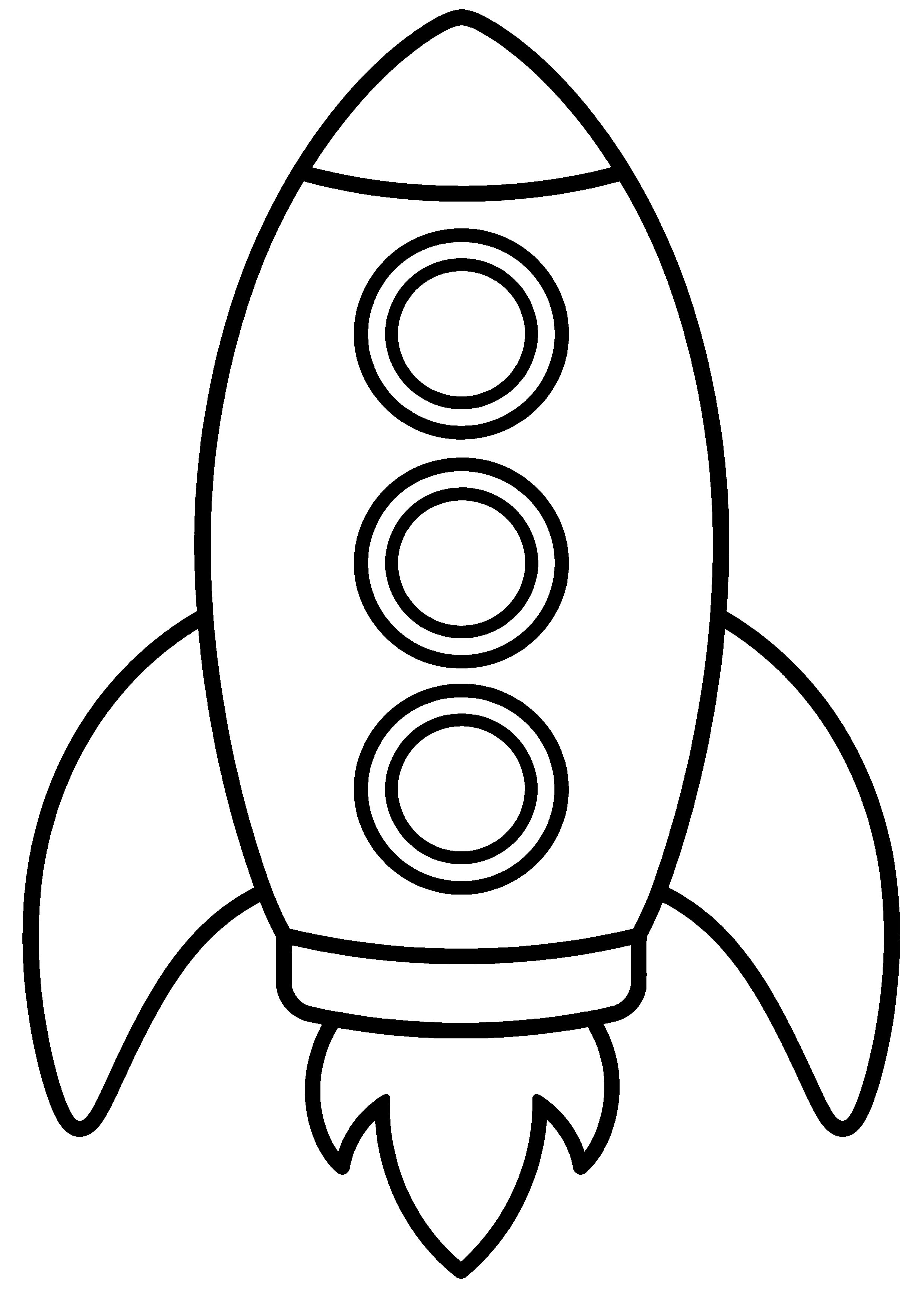 Coloriage facile pour maternelle représentant fusée simple avec trois hublots en grand