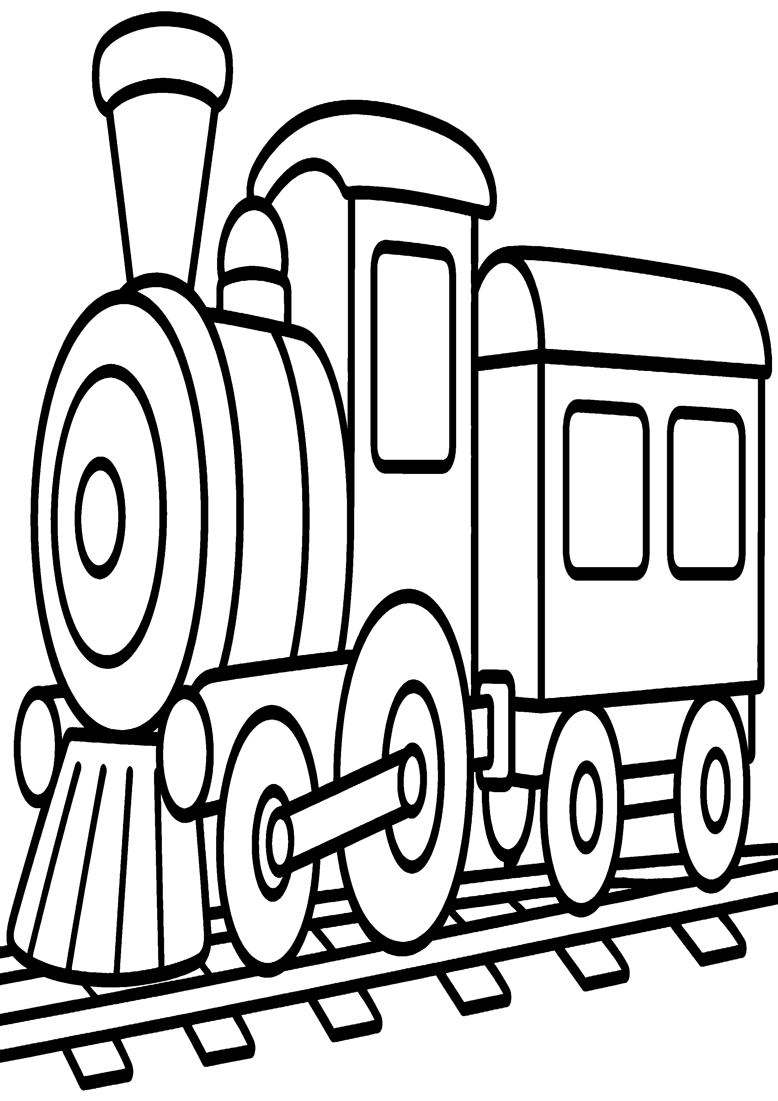 Coloriage facile pour maternelle représentant train avec locomotive et un wagon en grand