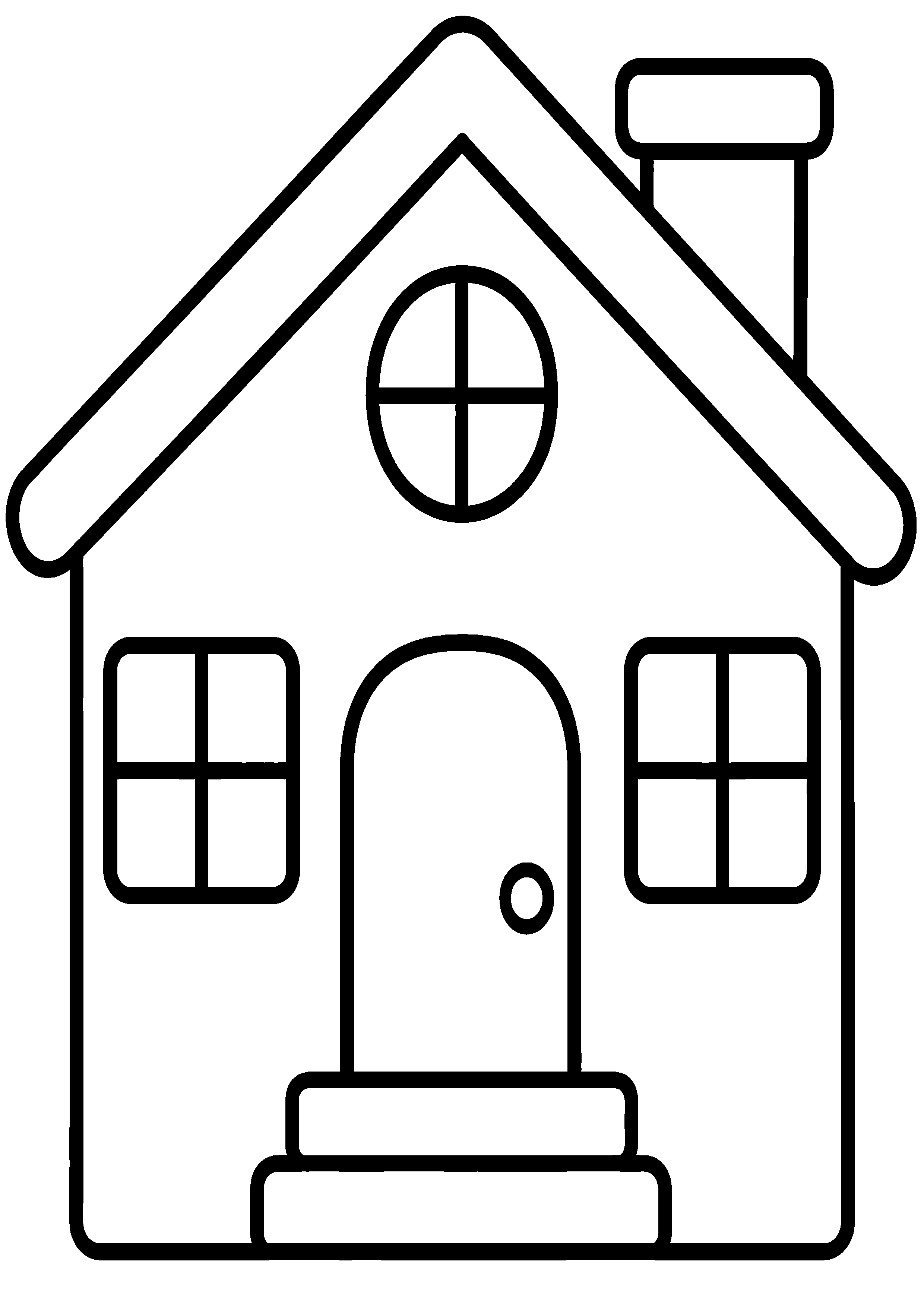 Coloriage facile pour maternelle représentant maison avec porte et deux fenêtres en grand