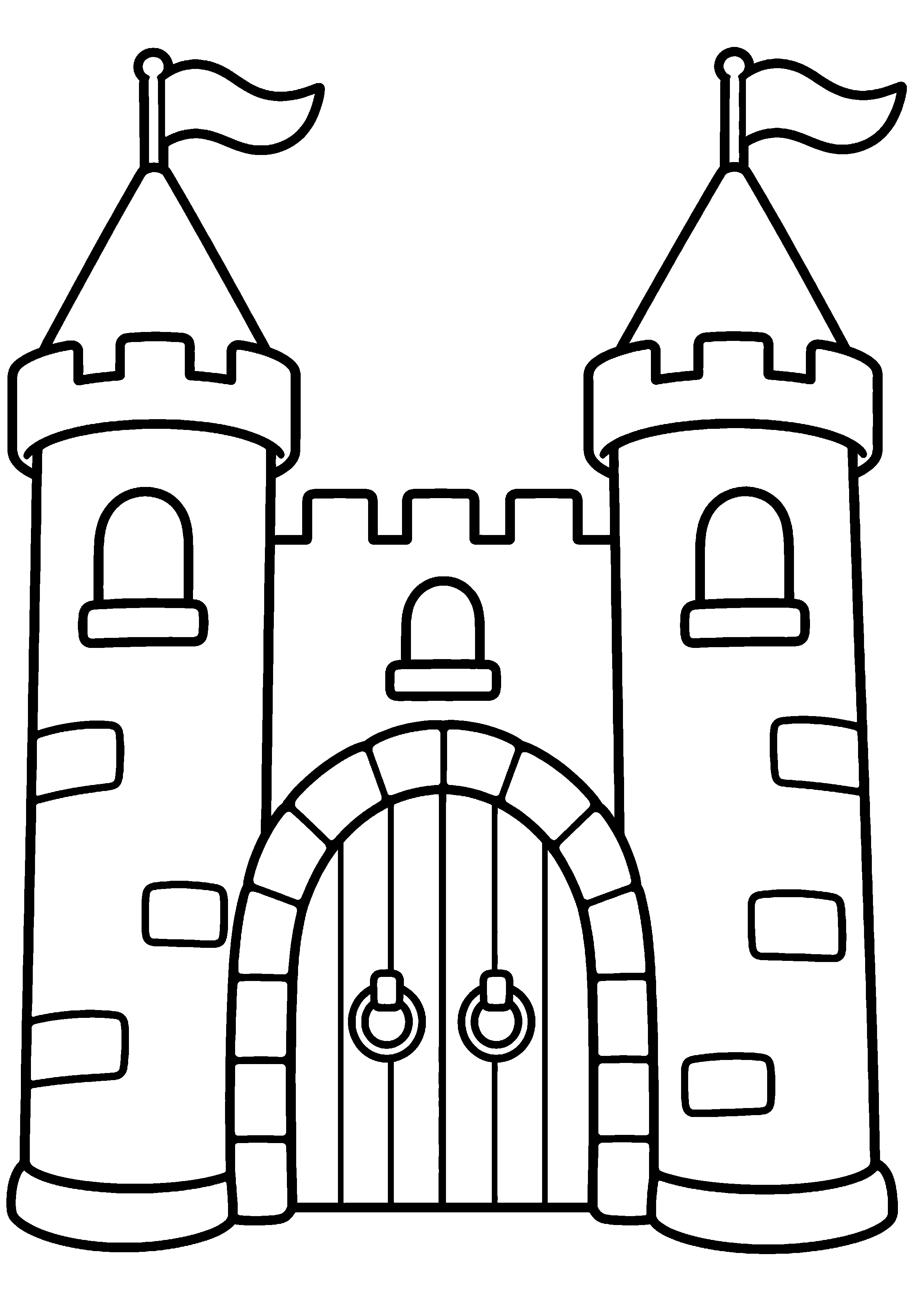 Coloriage facile pour maternelle représentant château à deux tours rondes en grand