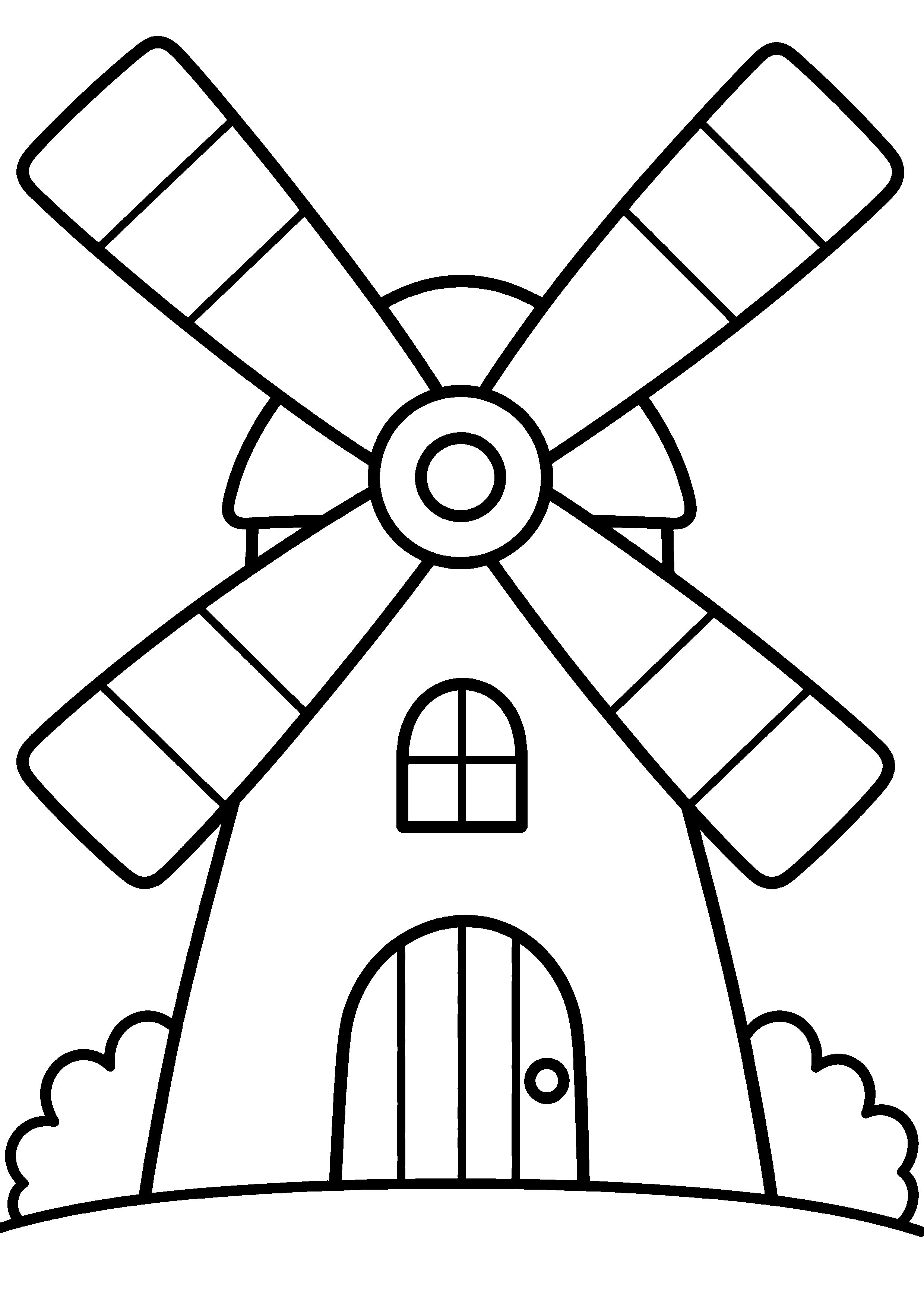 Coloriage facile pour maternelle représentant moulin à quatre grandes ailes en grand