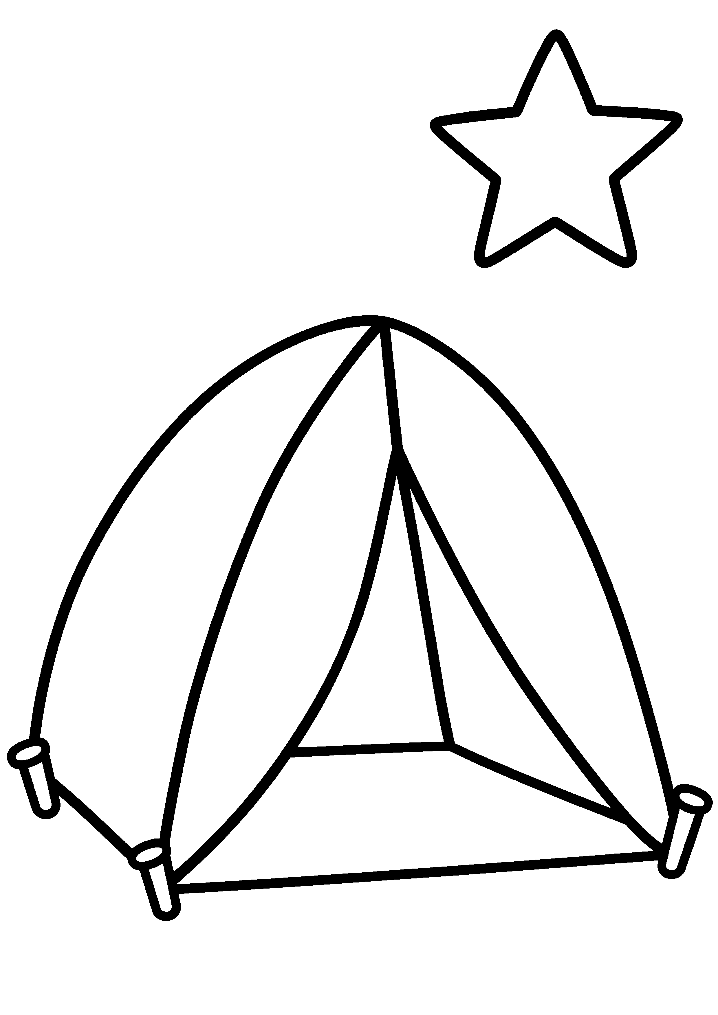Coloriage facile pour maternelle représentant tente de camping sous une étoile en grand