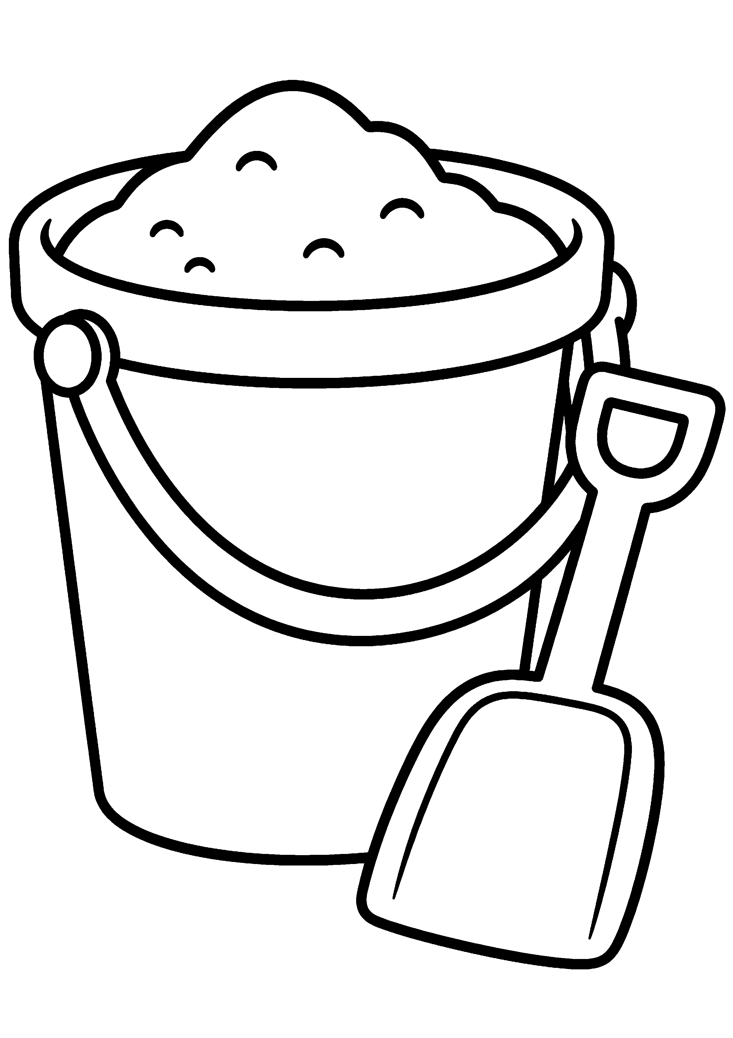 Coloriage facile pour maternelle représentant seau et pelle de plage en grand