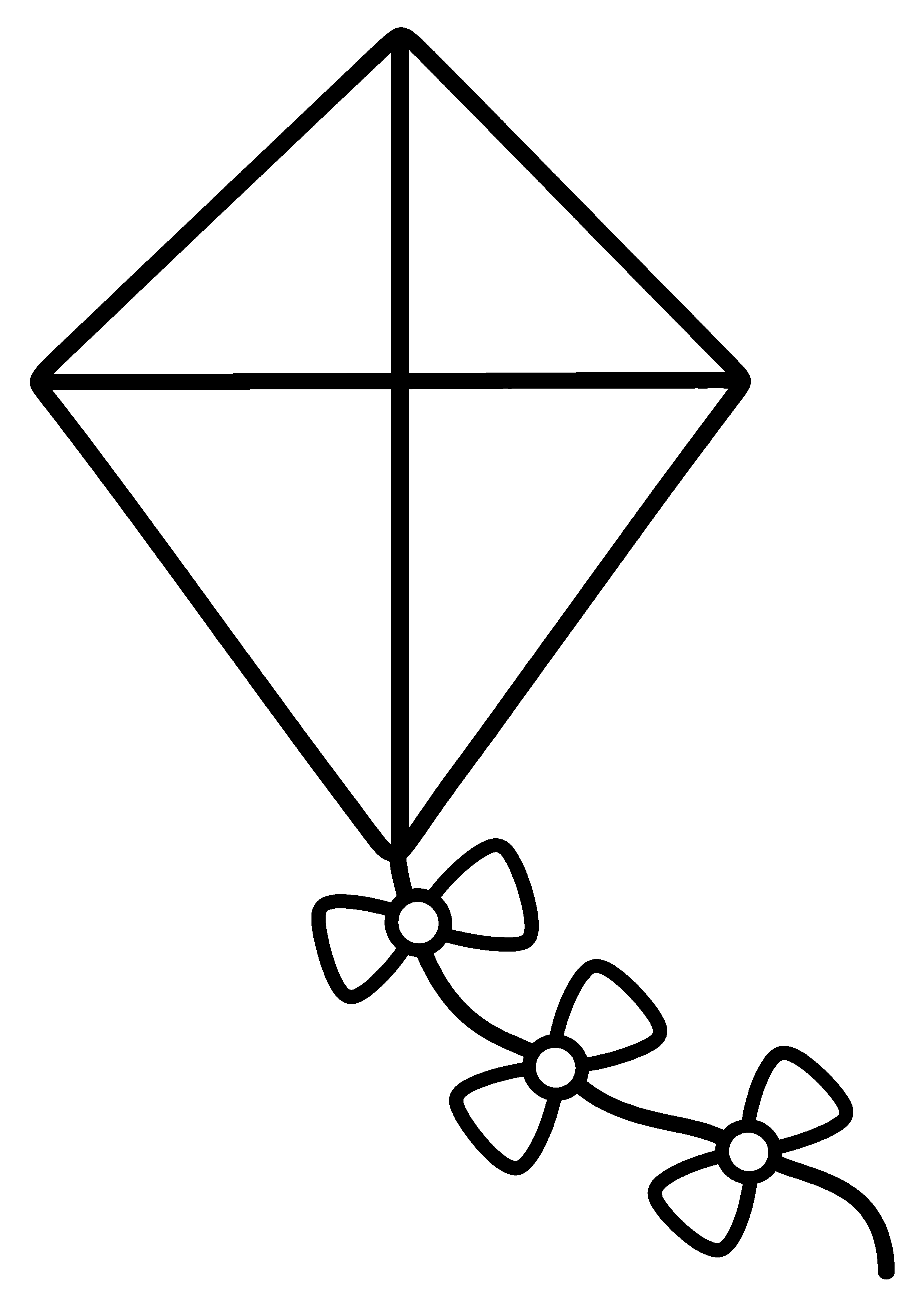 Coloriage facile pour maternelle représentant cerf-volant en losange avec trois nœuds en grand