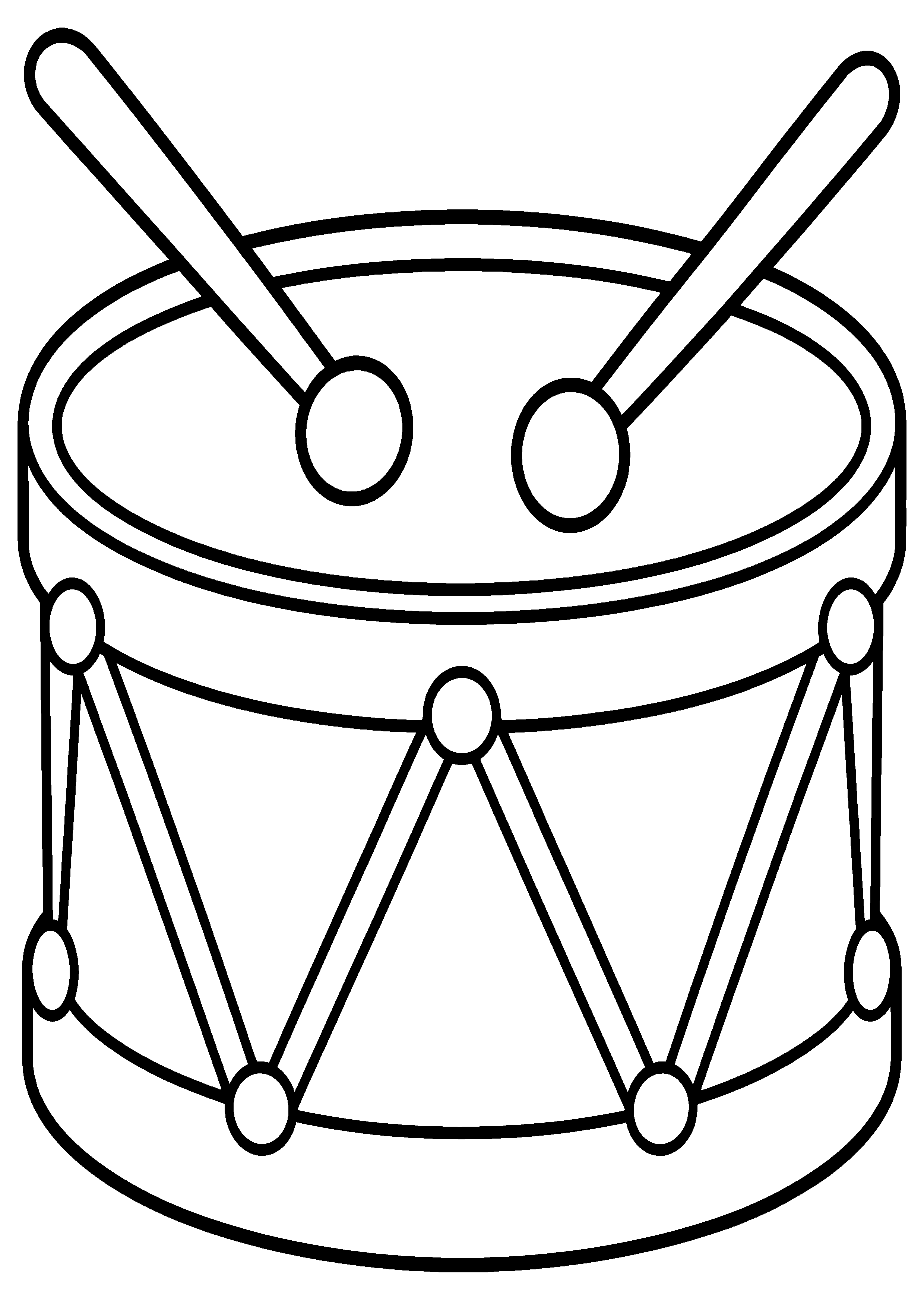 Coloriage facile pour maternelle représentant tambour avec deux baguettes en grand