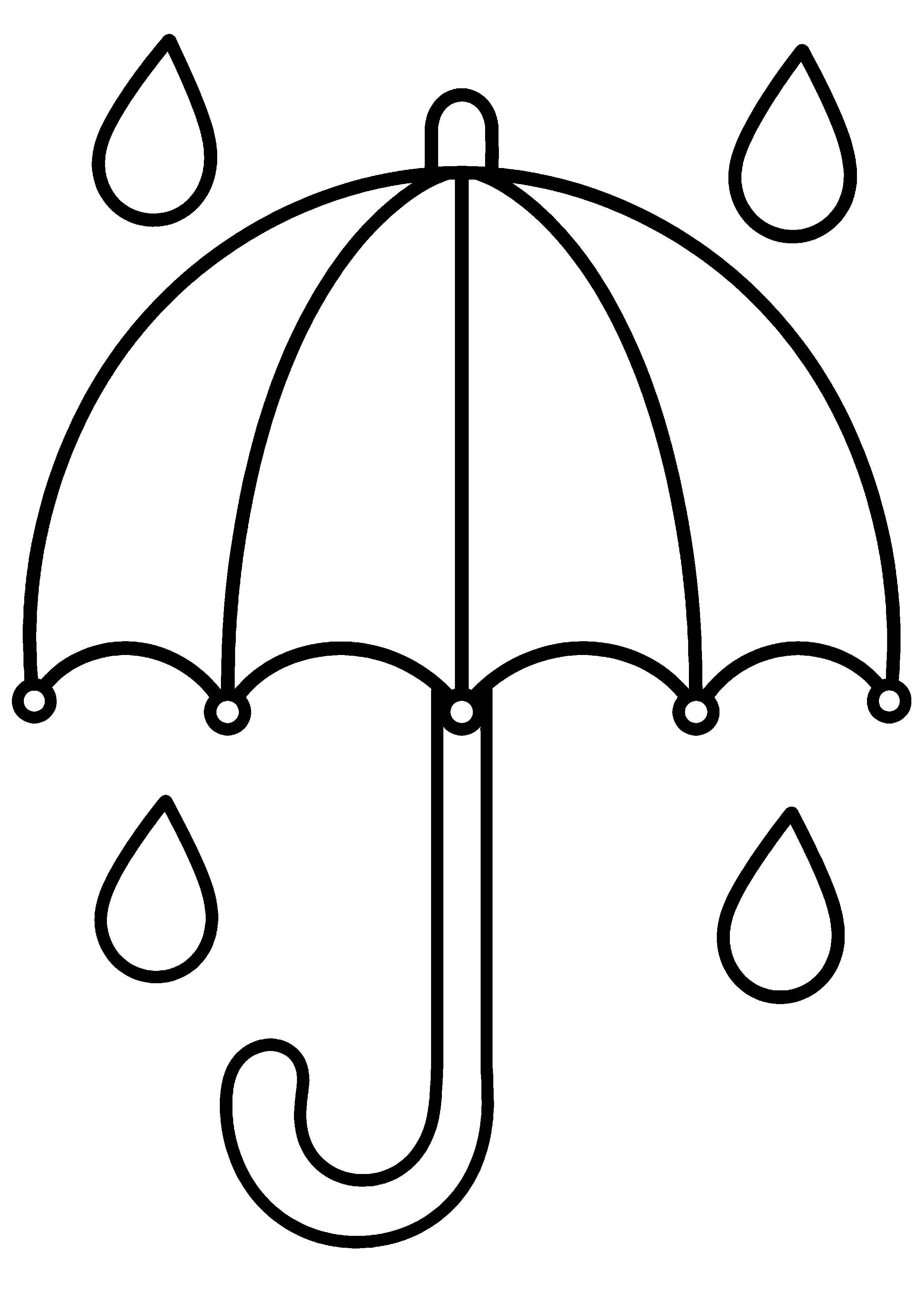 Coloriage facile pour maternelle représentant parapluie ouvert avec quatre gouttes en grand