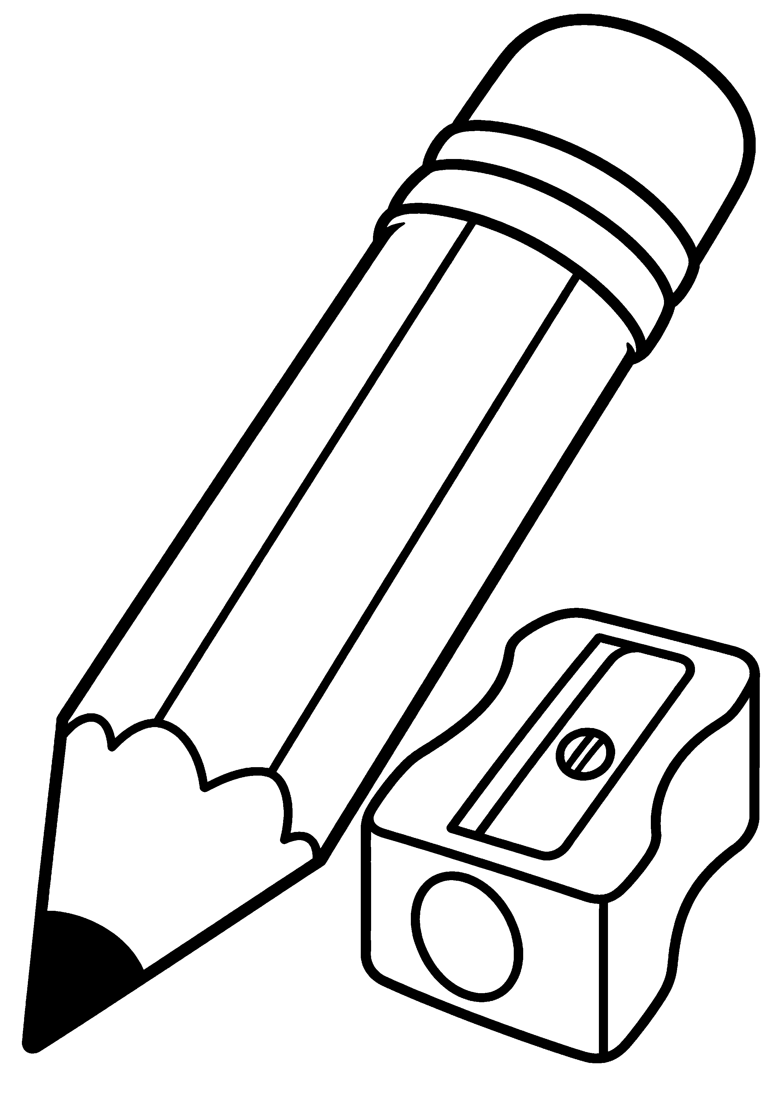 Coloriage facile pour maternelle représentant crayon géant et taille-crayon en grand