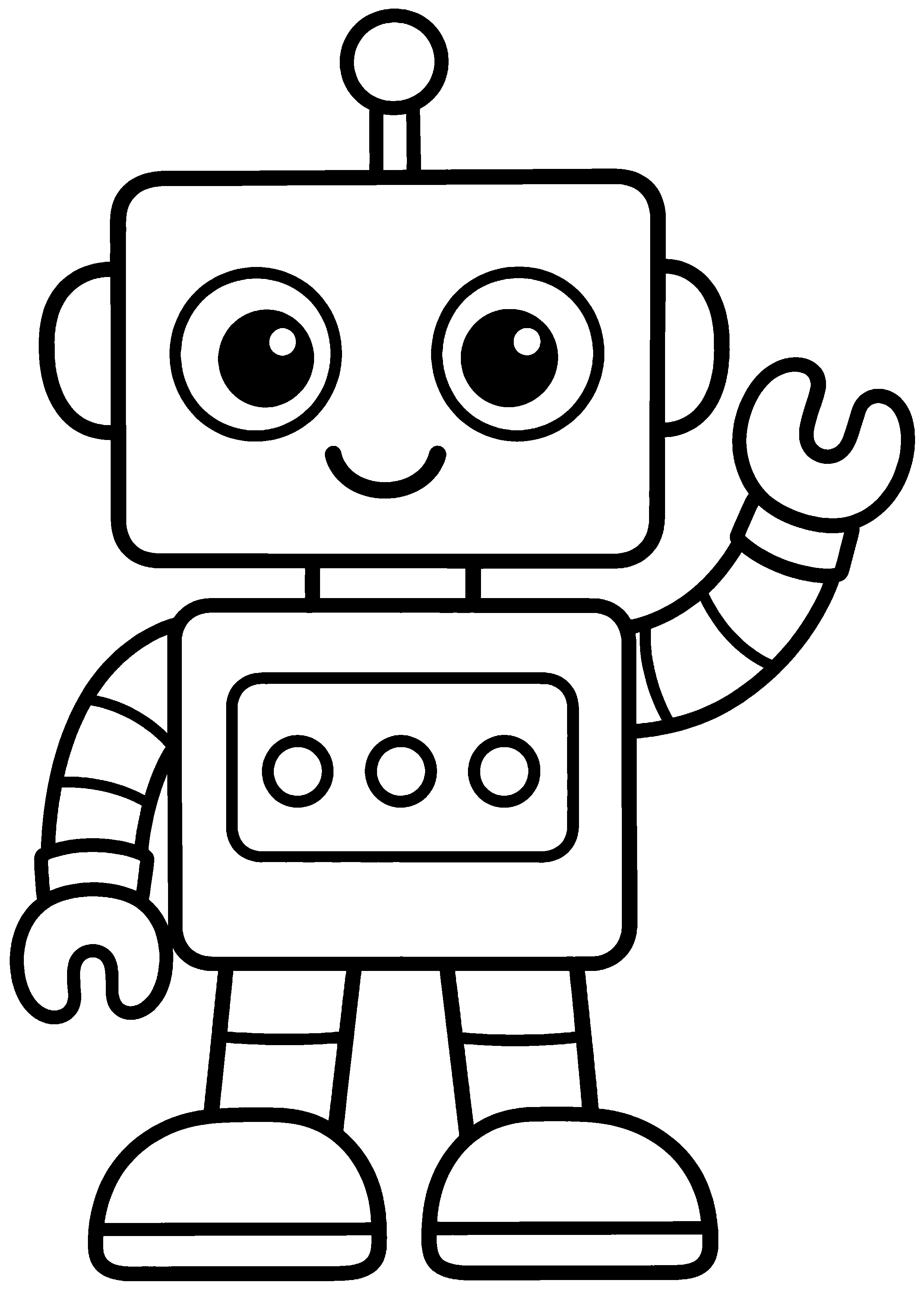 Coloriage facile pour maternelle représentant robot carré saluant en grand