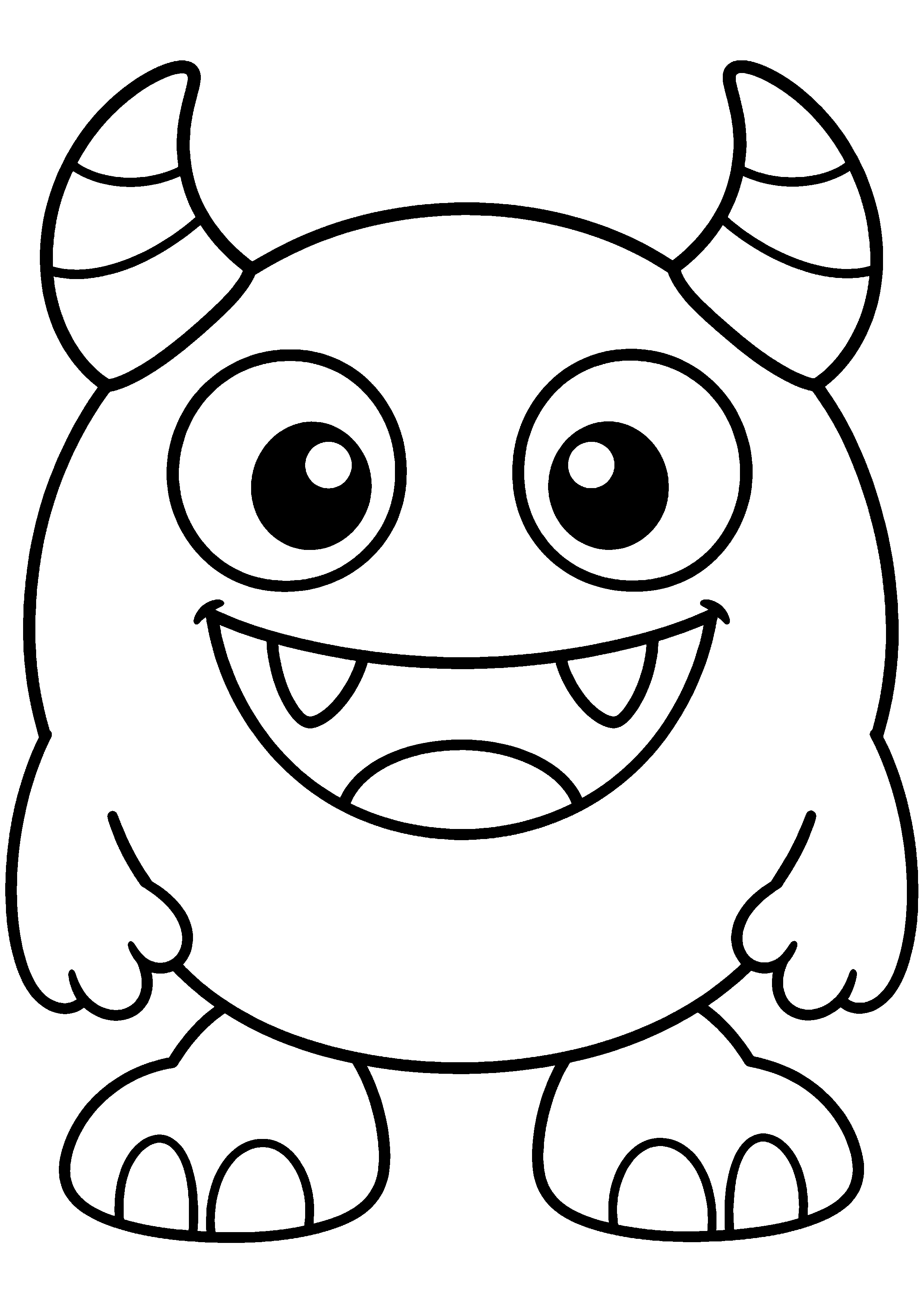 Coloriage facile pour maternelle représentant petit monstre rond à deux cornes en grand