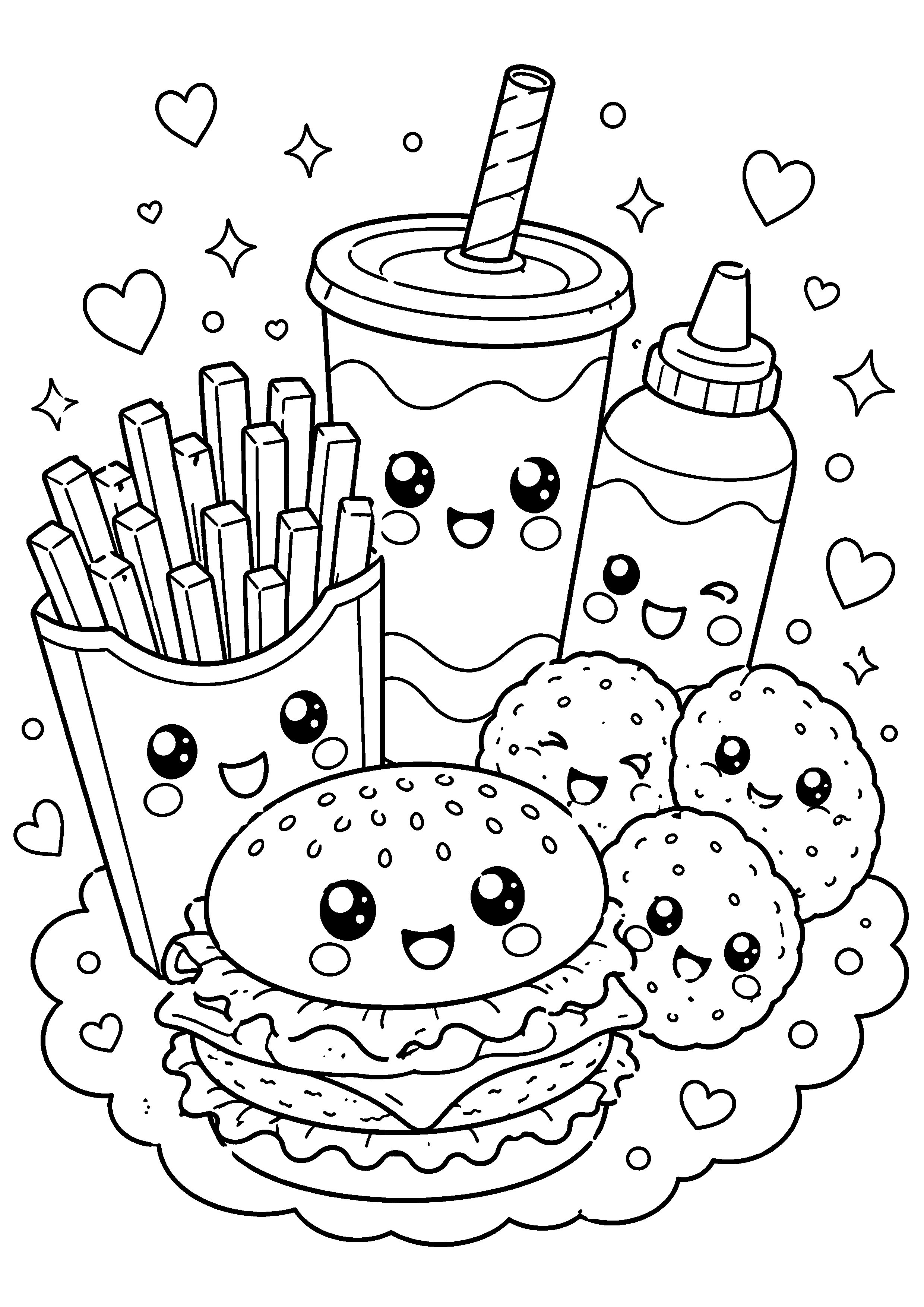 Coloriage Fast-food kawaii – dessin 1