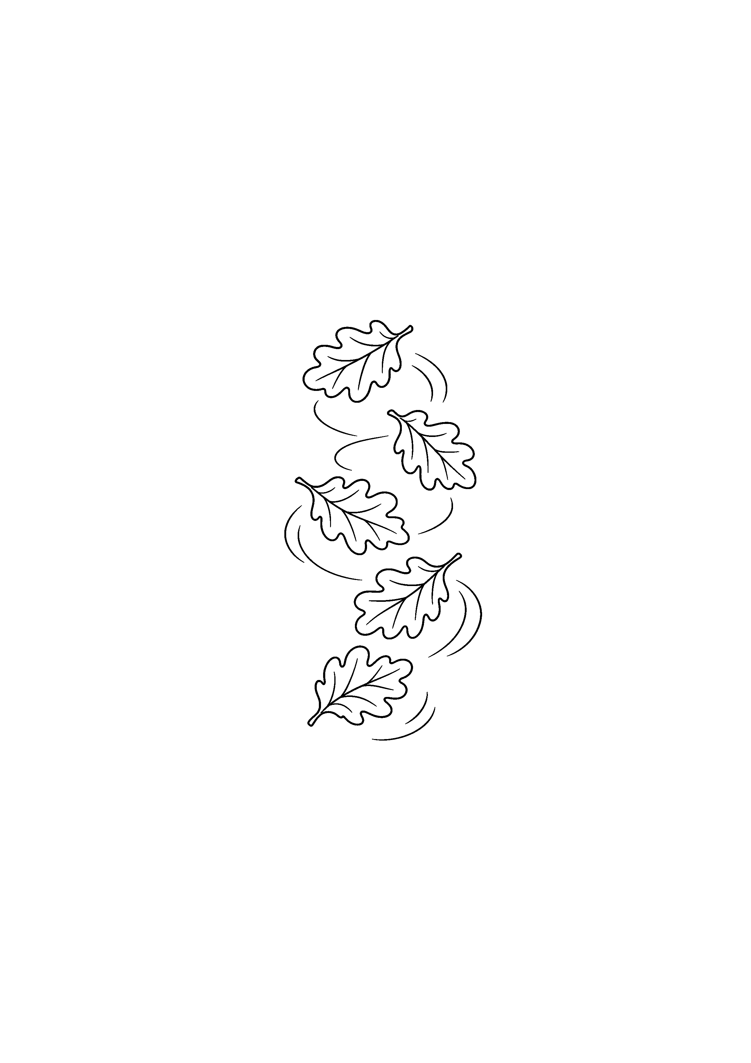 Coloriage noir et blanc représentant feuilles tombant en spirale