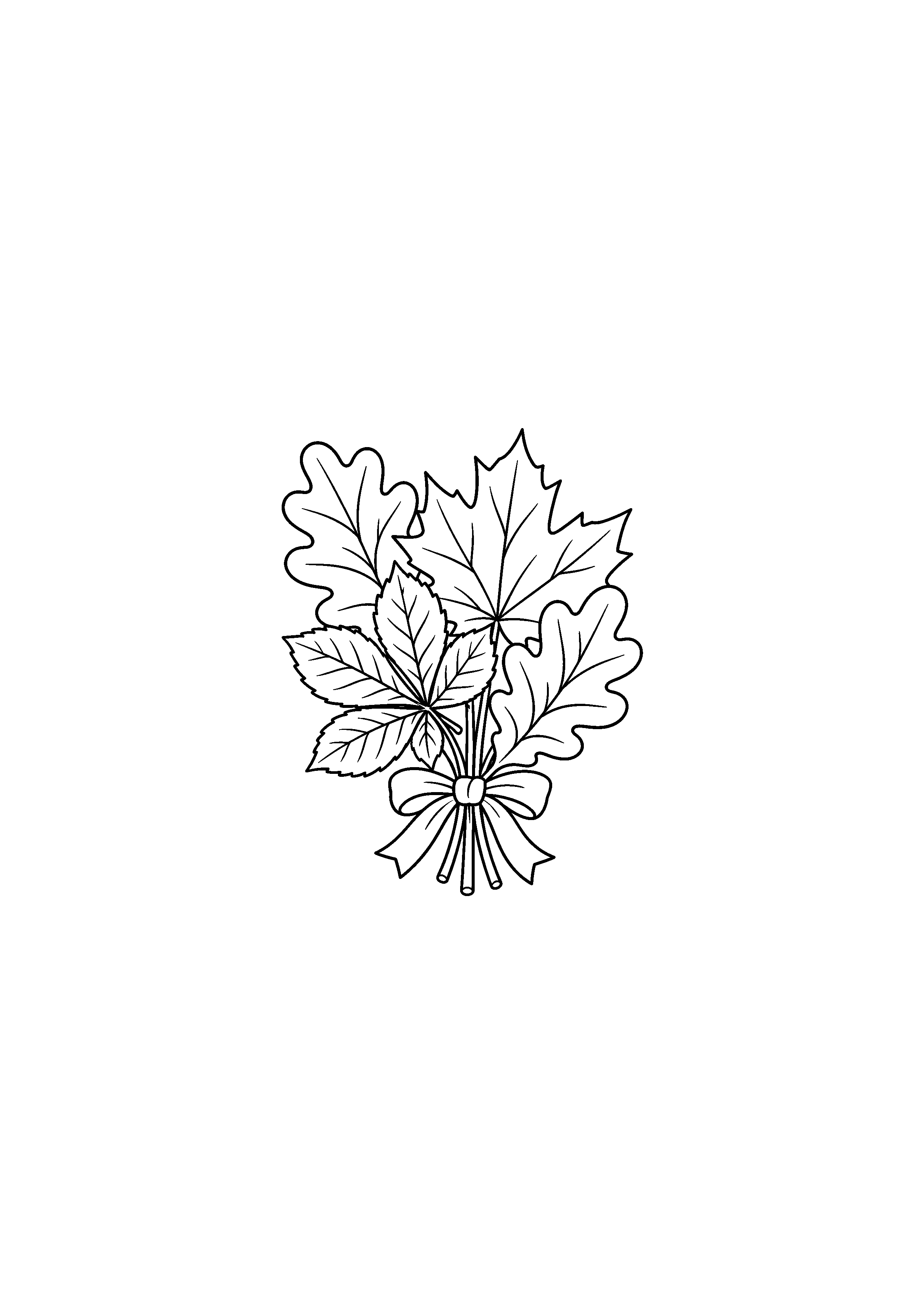 Coloriage noir et blanc représentant bouquet de feuilles noué