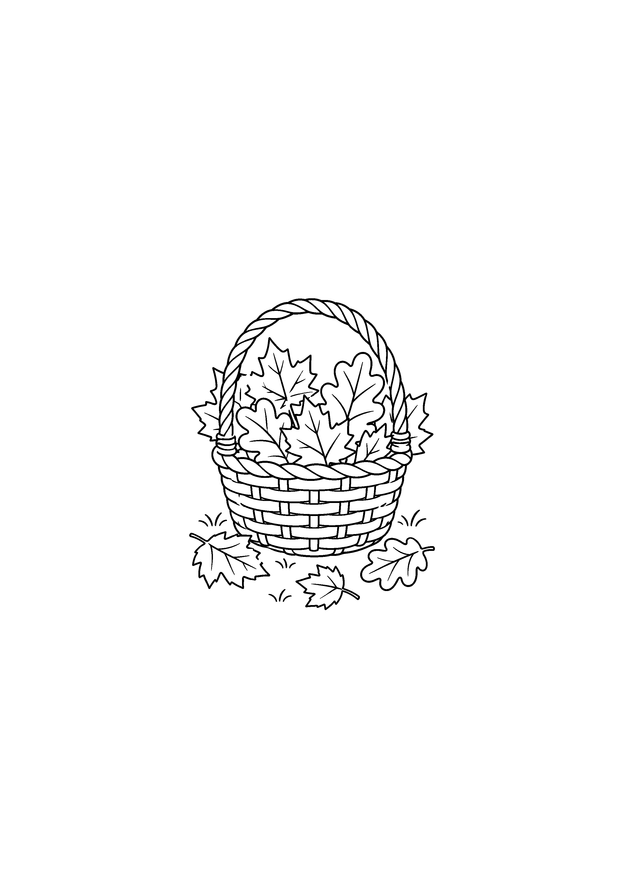 Coloriage noir et blanc représentant panier rempli de feuilles