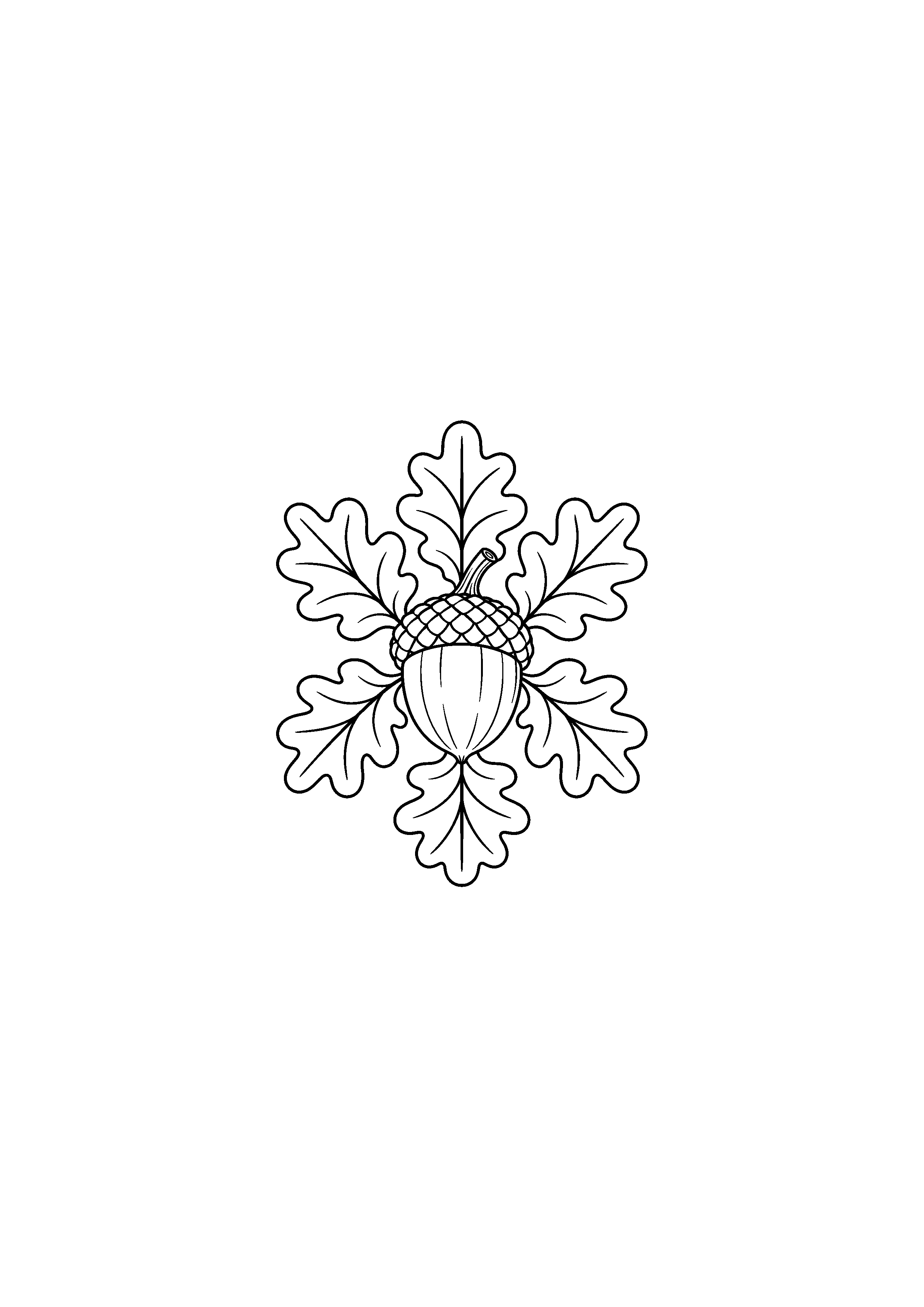Coloriage noir et blanc représentant mandala de feuilles de chêne