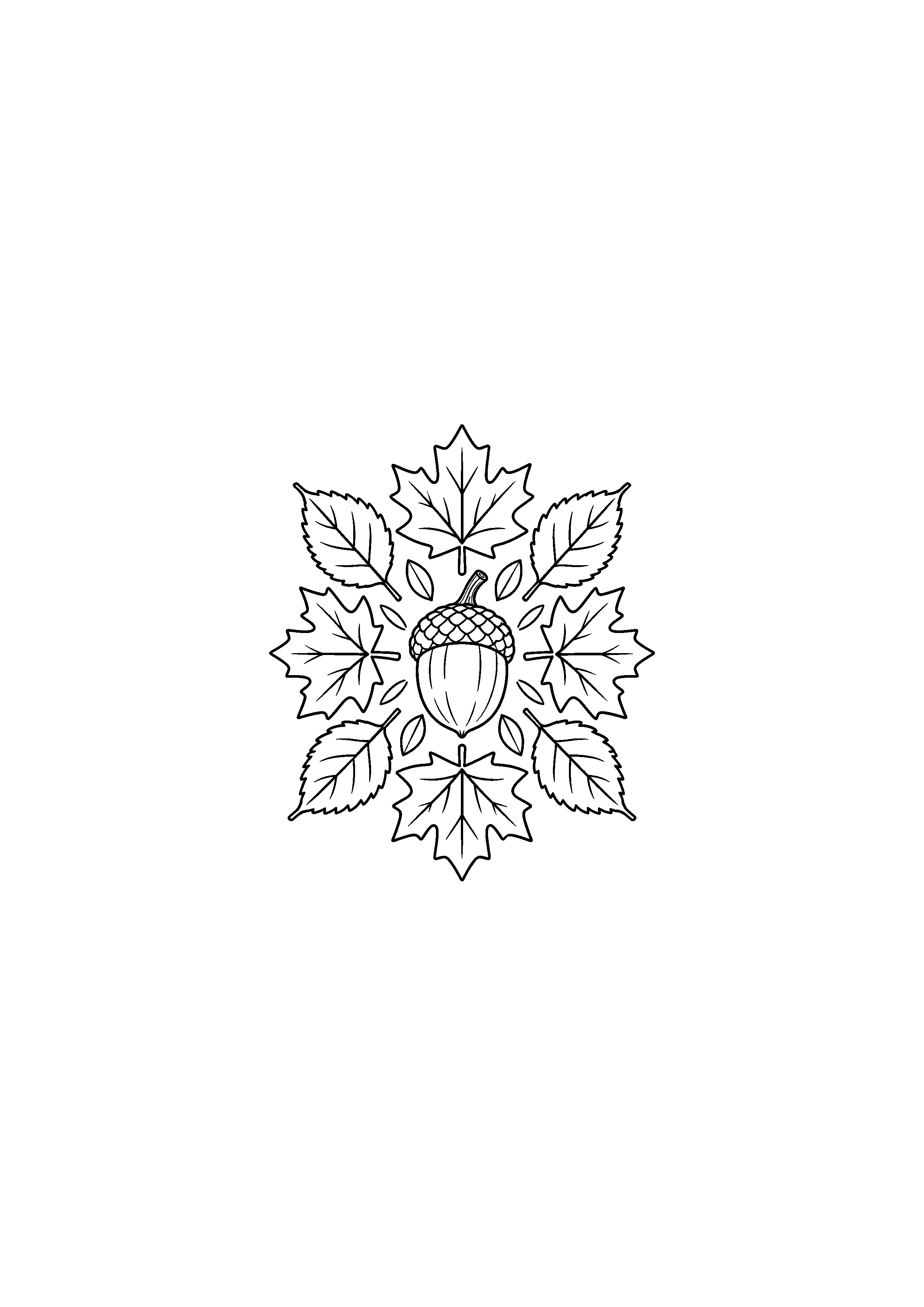 Coloriage noir et blanc représentant mandala érable et bouleau