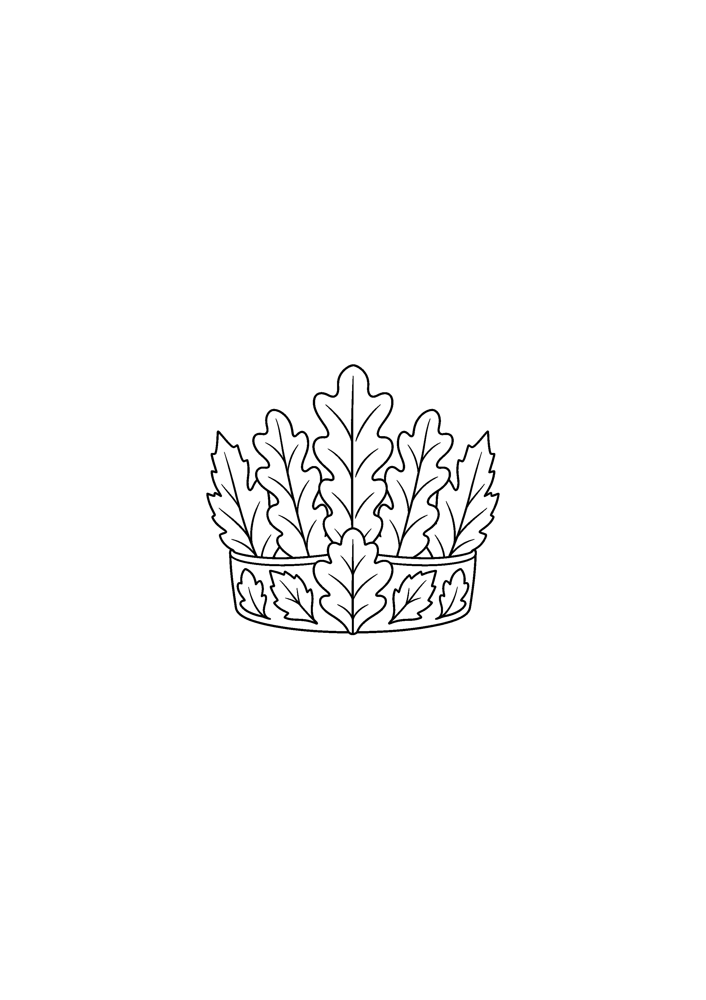 Coloriage noir et blanc représentant couronne royale de feuilles