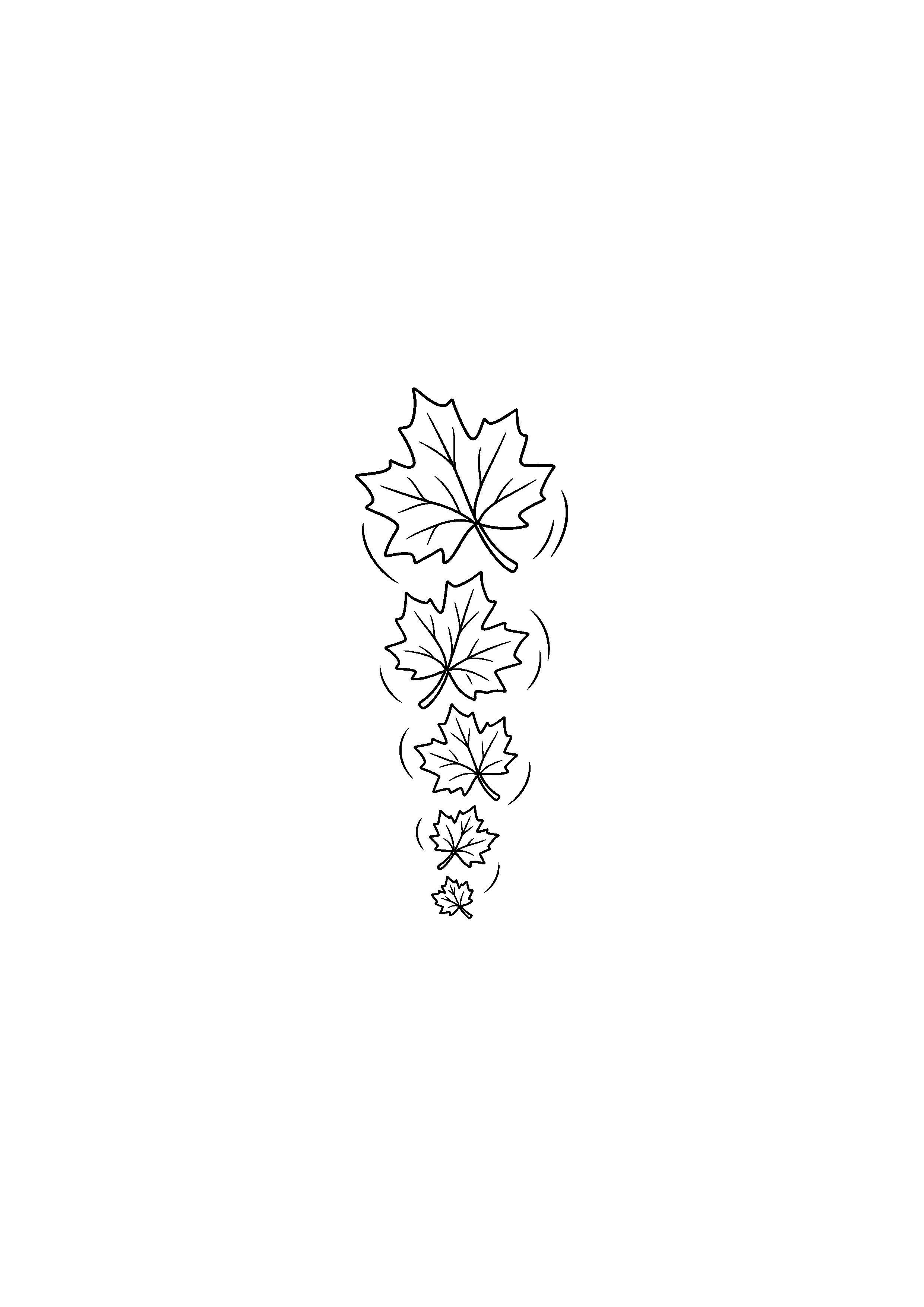 Coloriage noir et blanc représentant cascade de feuilles