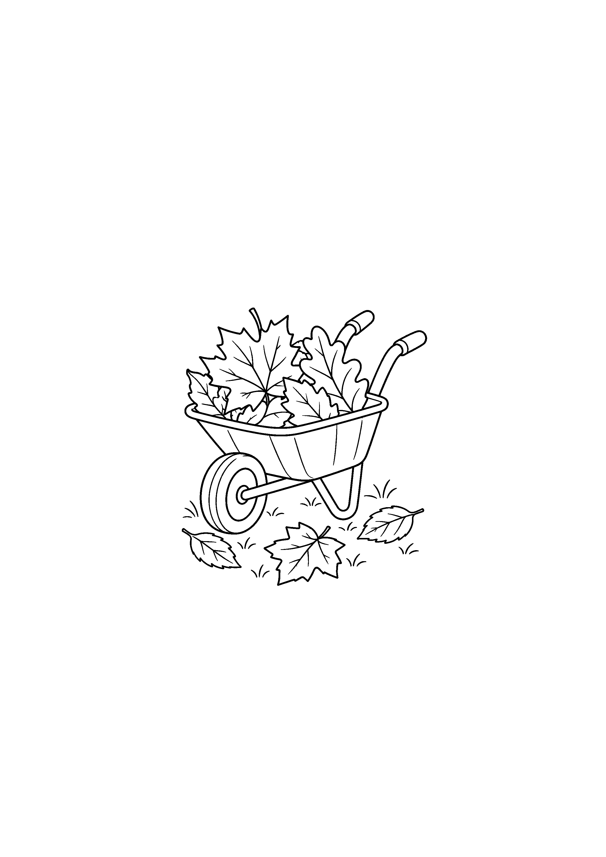 Coloriage noir et blanc représentant brouette de feuilles