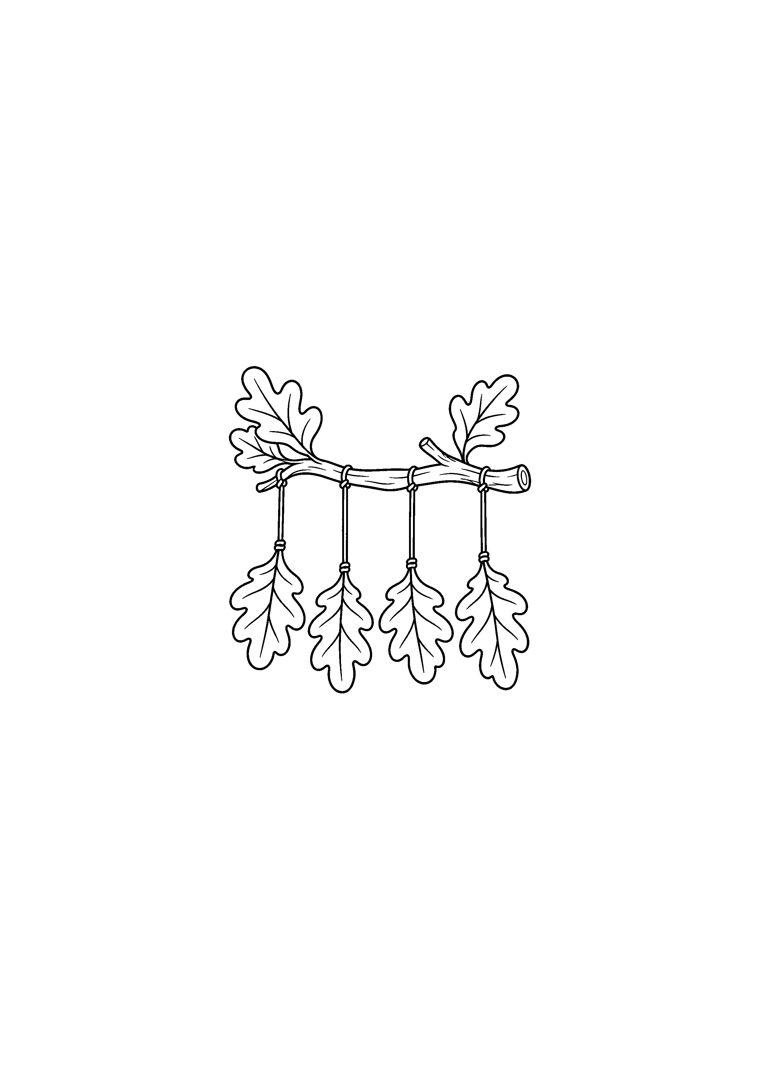 Coloriage noir et blanc représentant mobile de feuilles