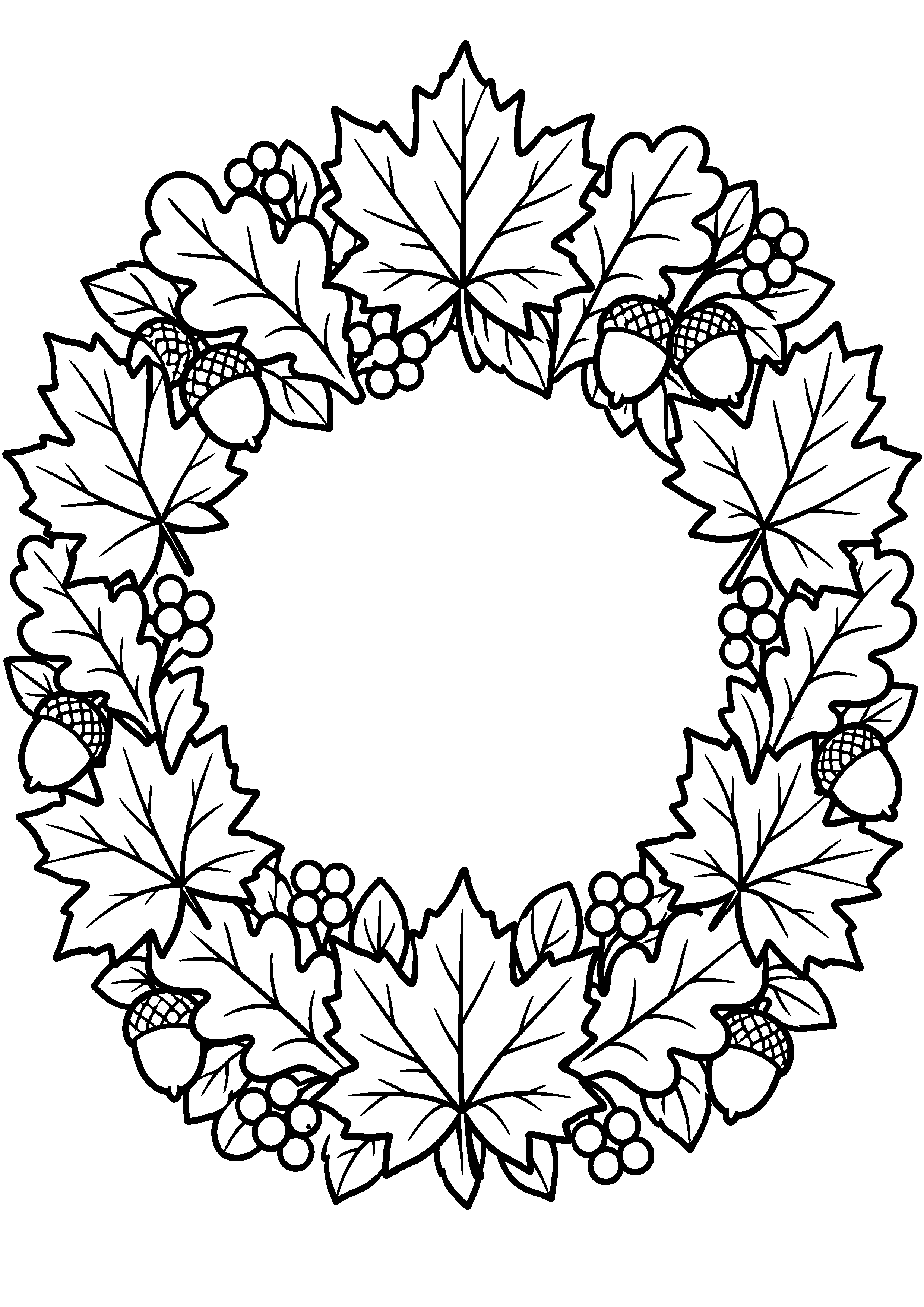 Couronne de grandes feuilles d'érable et de chêne à colorier