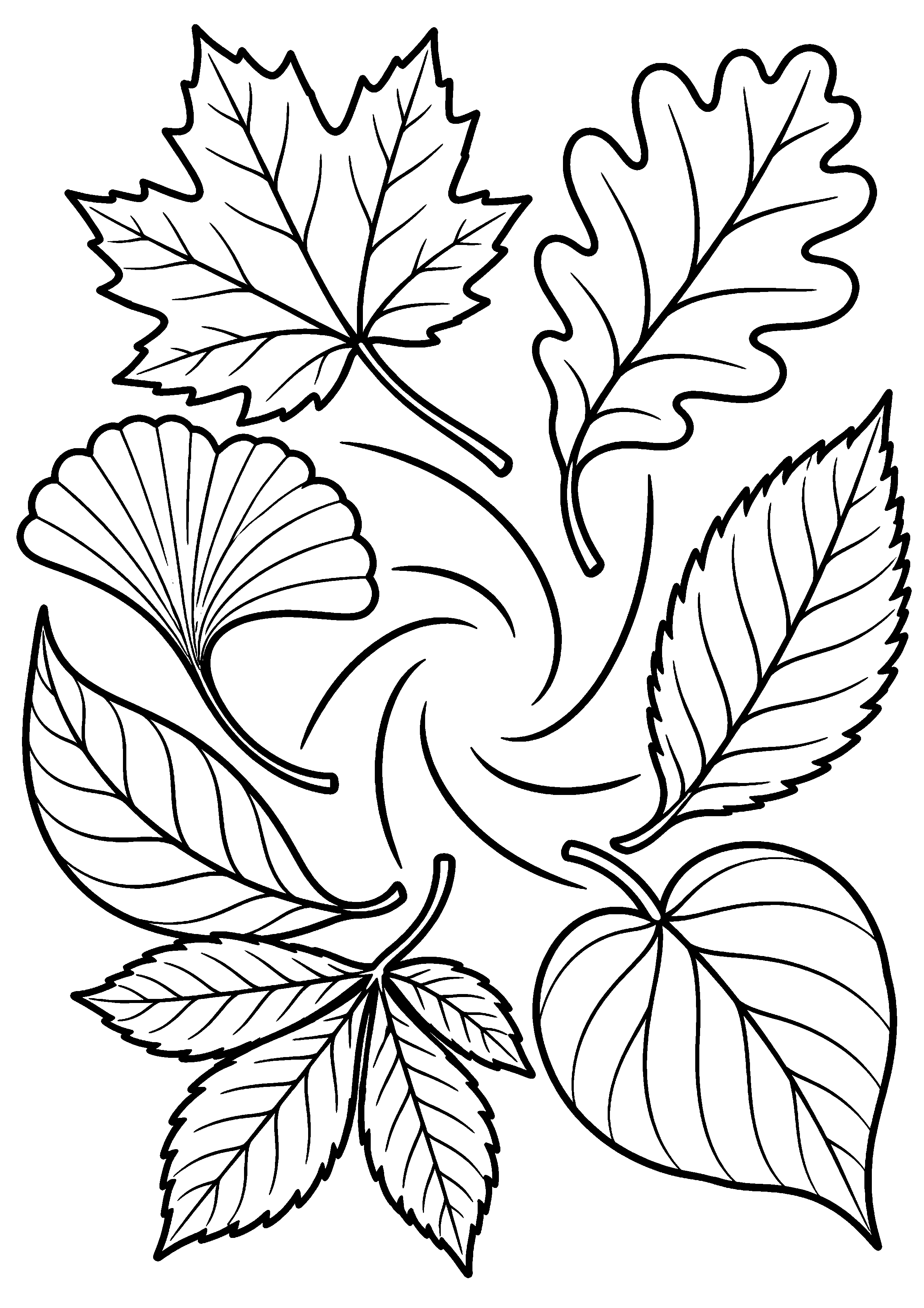 Grand tourbillon de feuilles d'automne à colorier