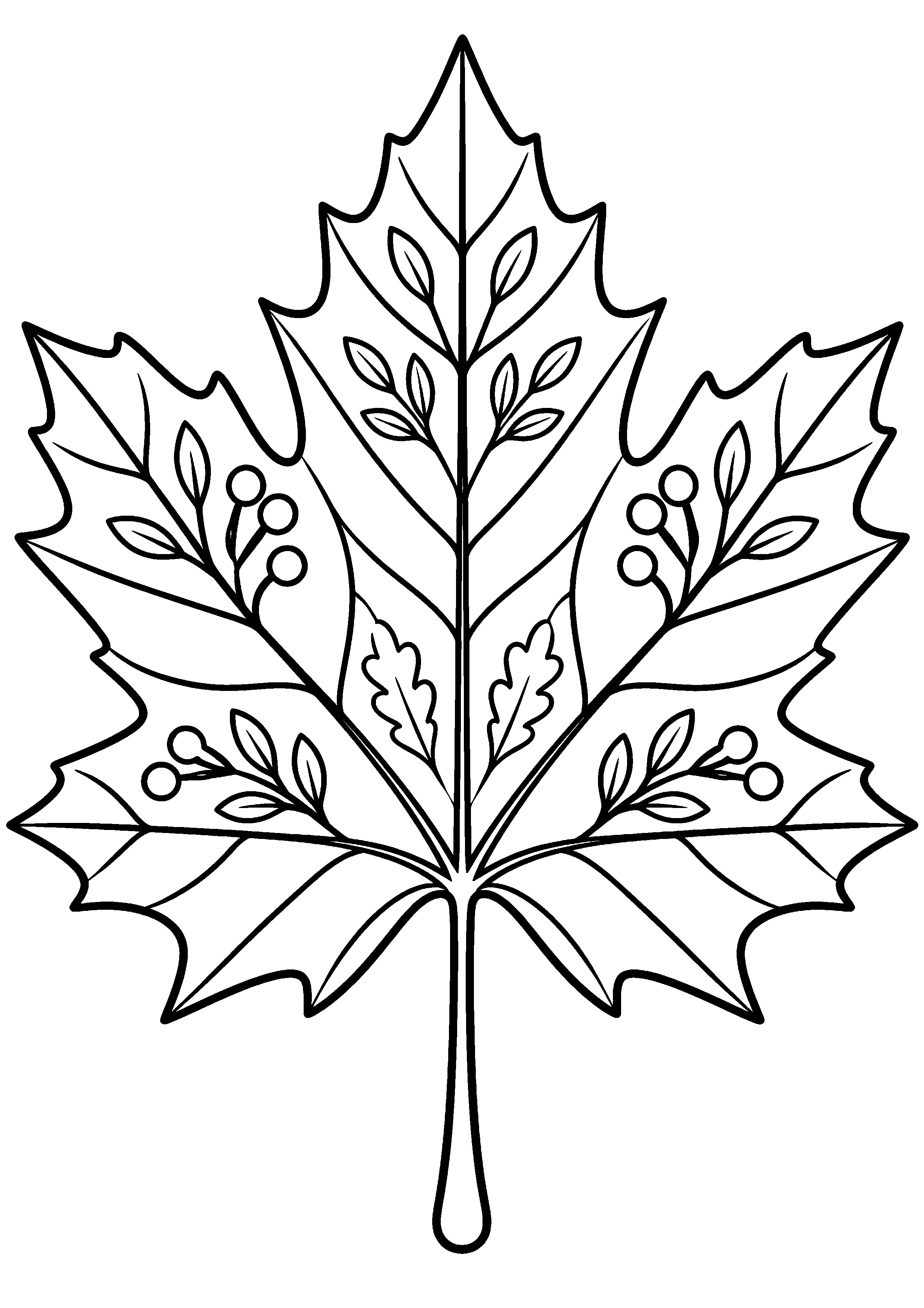 Grande feuille d'érable symétrique et décorative à colorier
