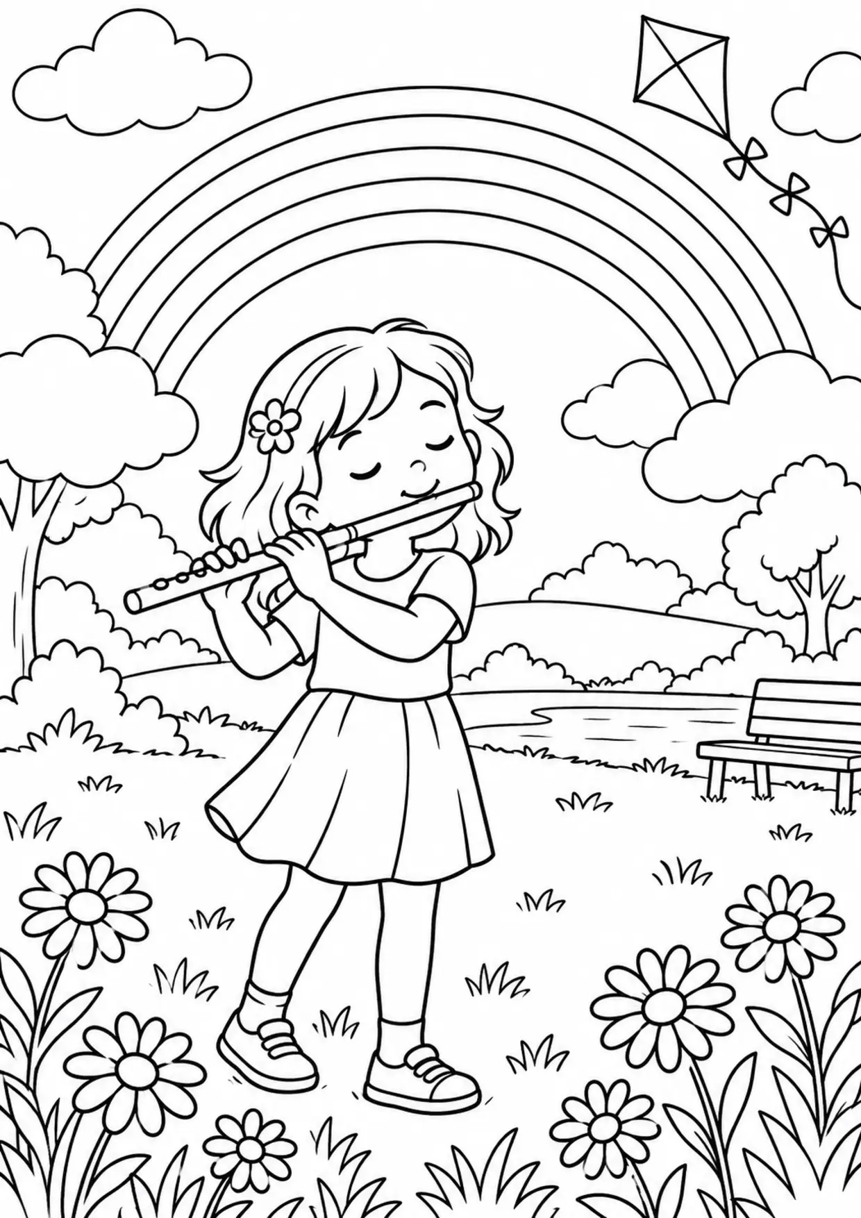 Coloriage flûte : arc en ciel parc