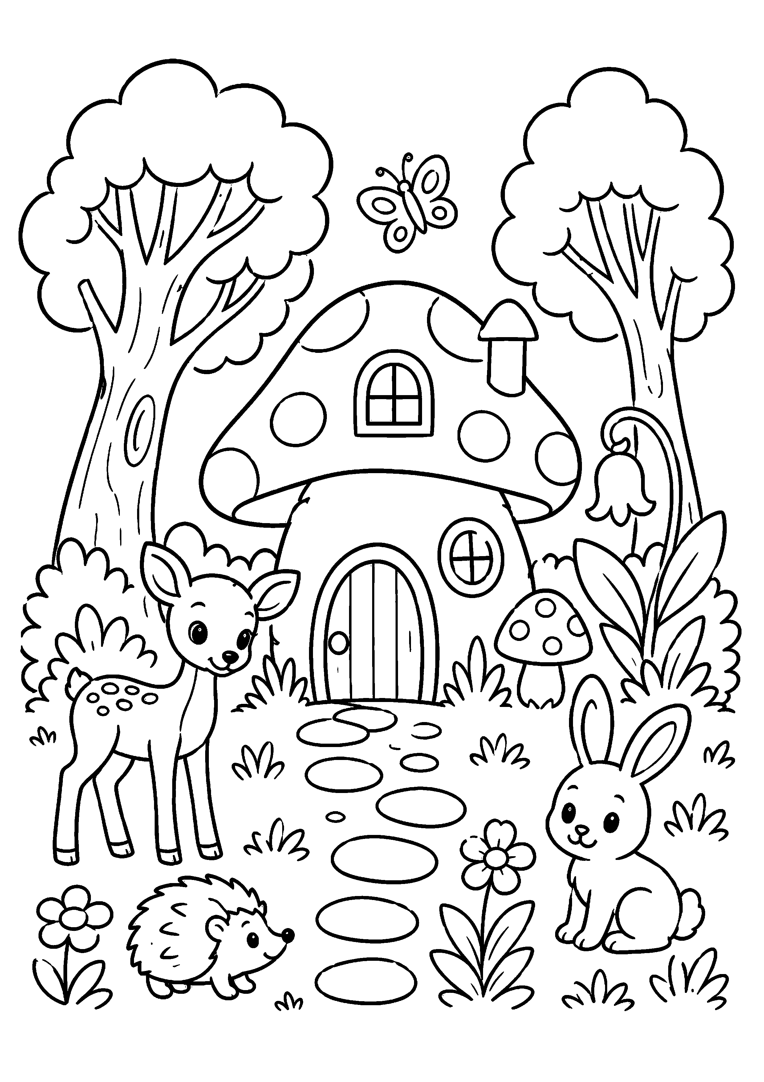 Coloriage maison champignon et animaux à imprimer gratuitement