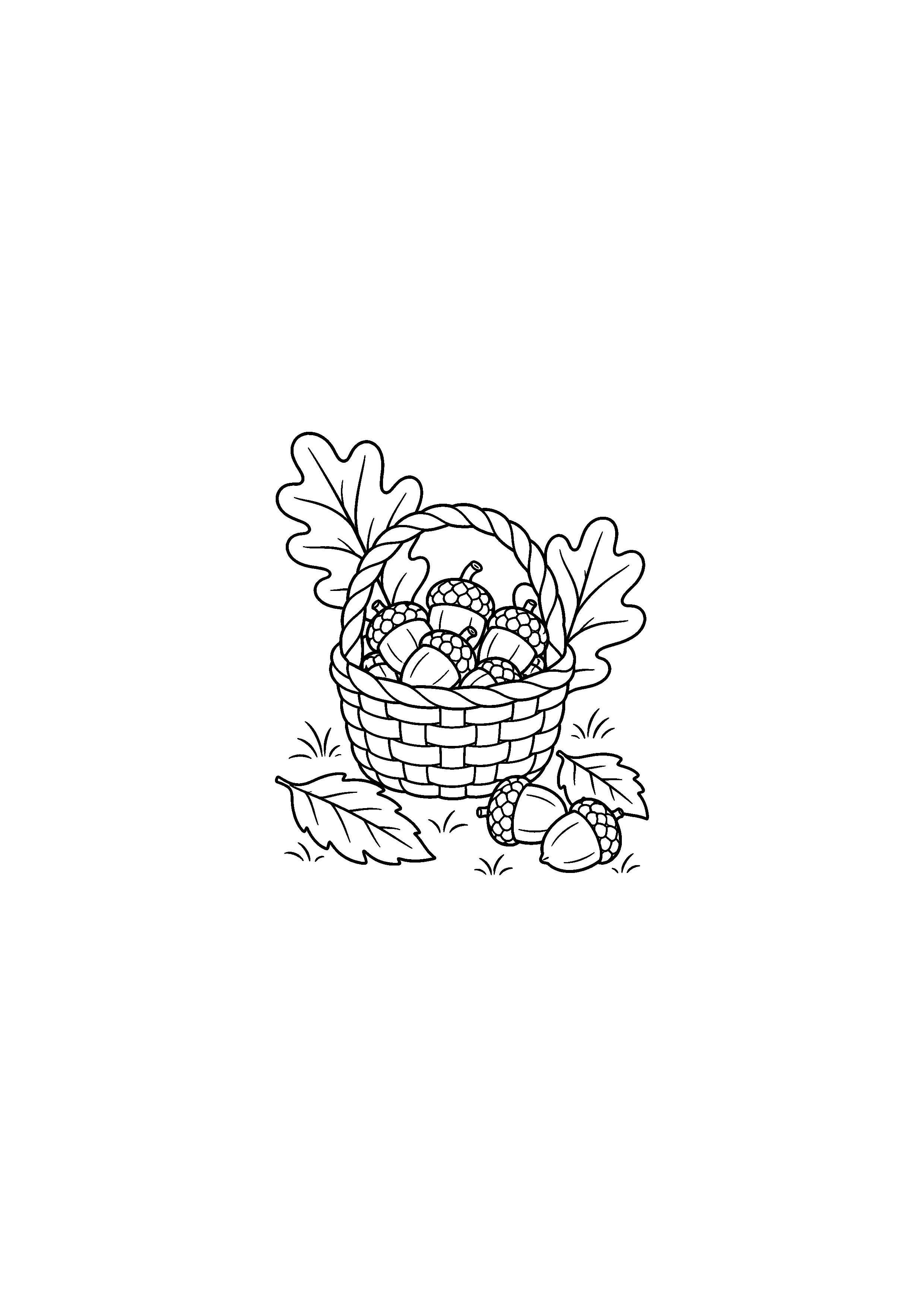 Coloriage panier rempli de glands et feuilles d'automne à imprimer