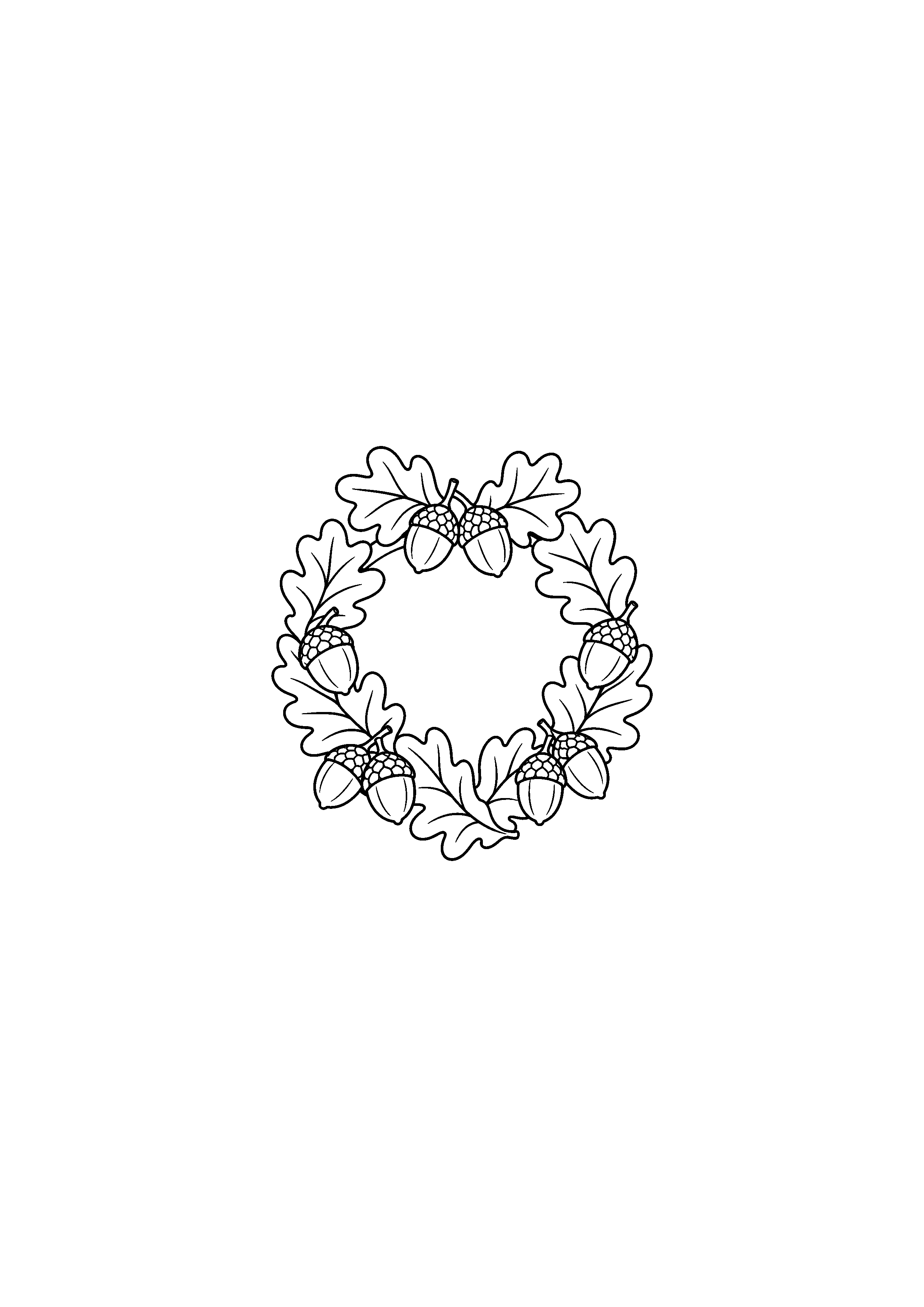 Coloriage couronne d'automne en glands et feuilles de chêne à imprimer