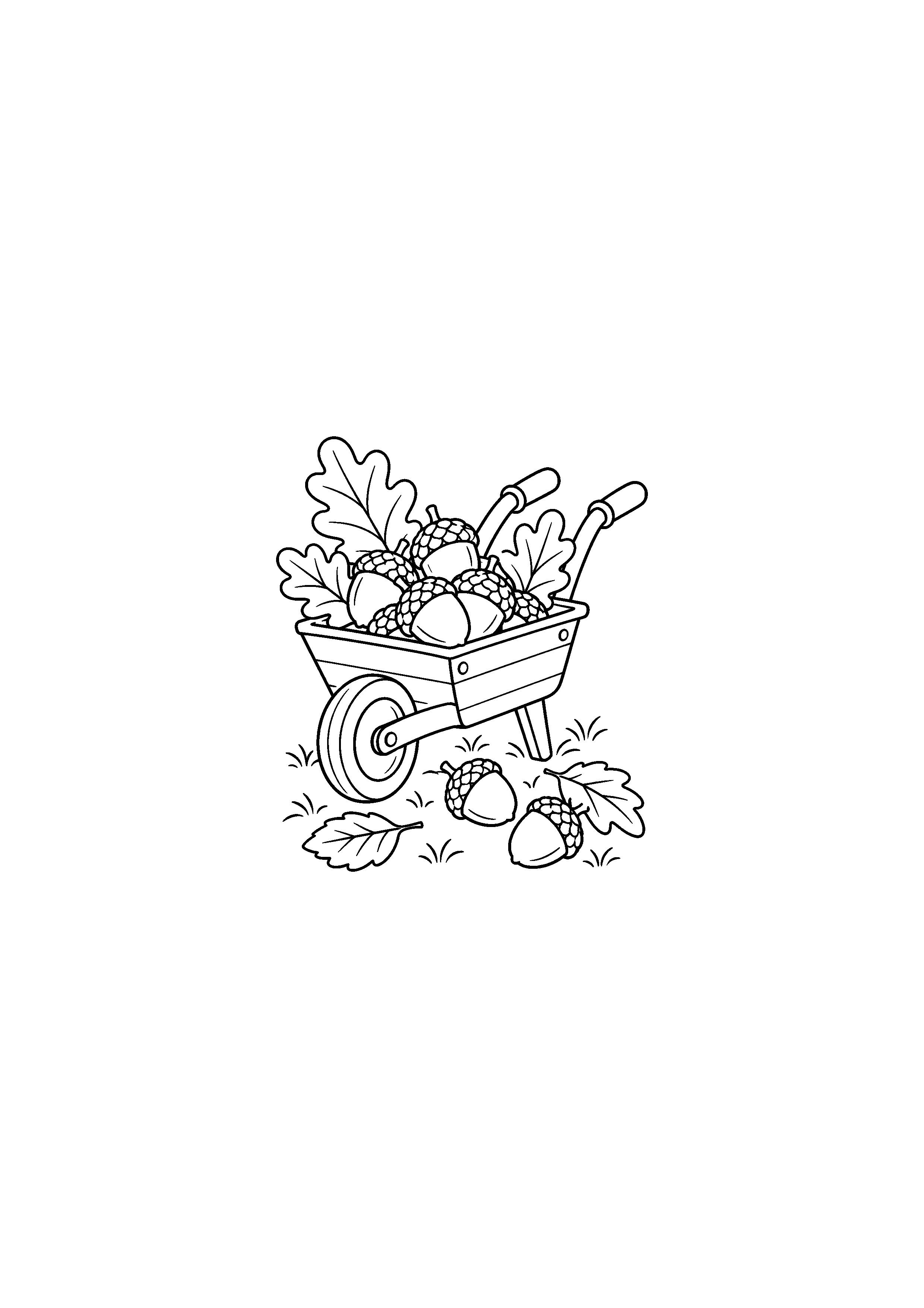 Coloriage brouette remplie de glands après la récolte à imprimer