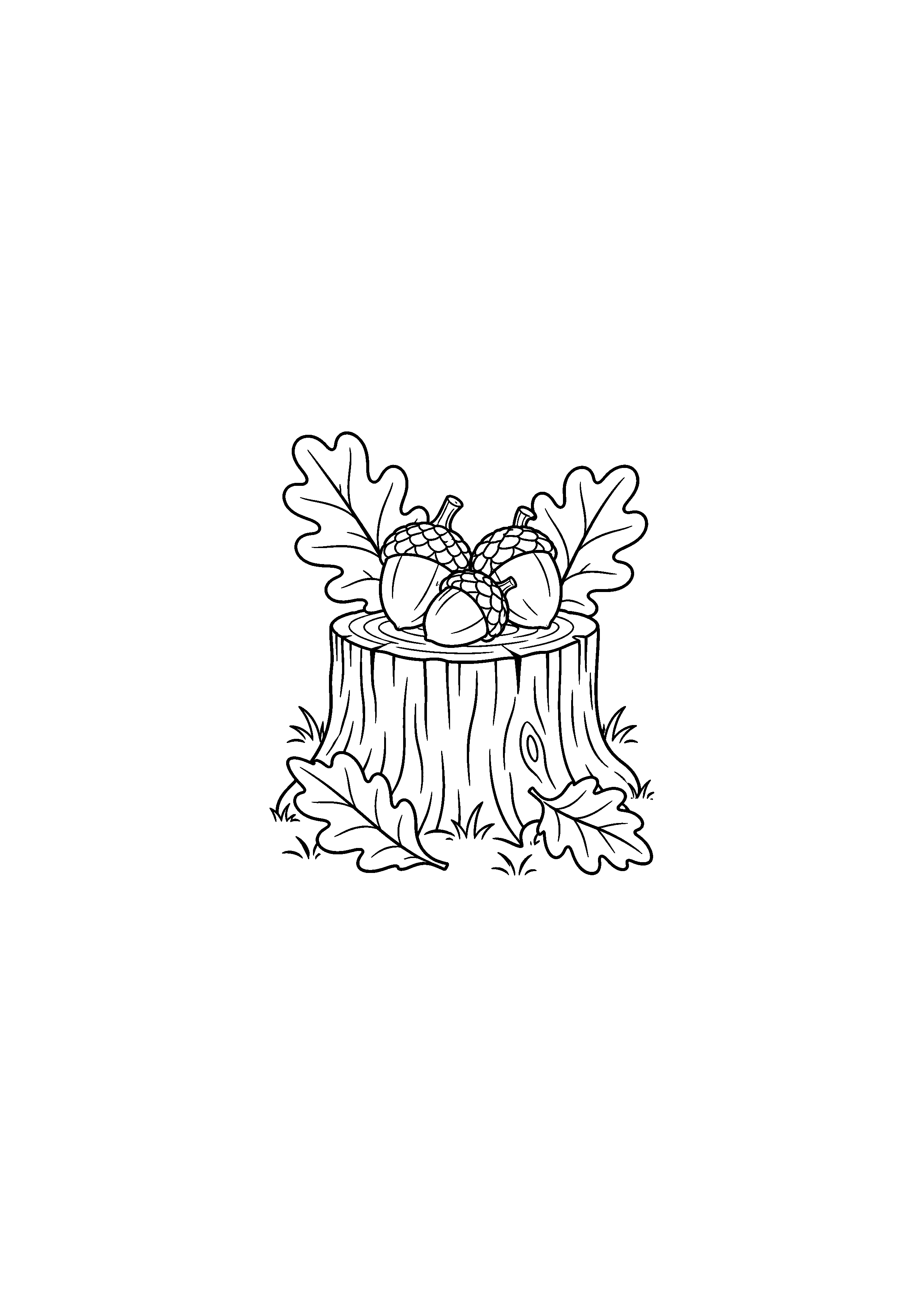Coloriage glands posés sur une souche en forêt à imprimer